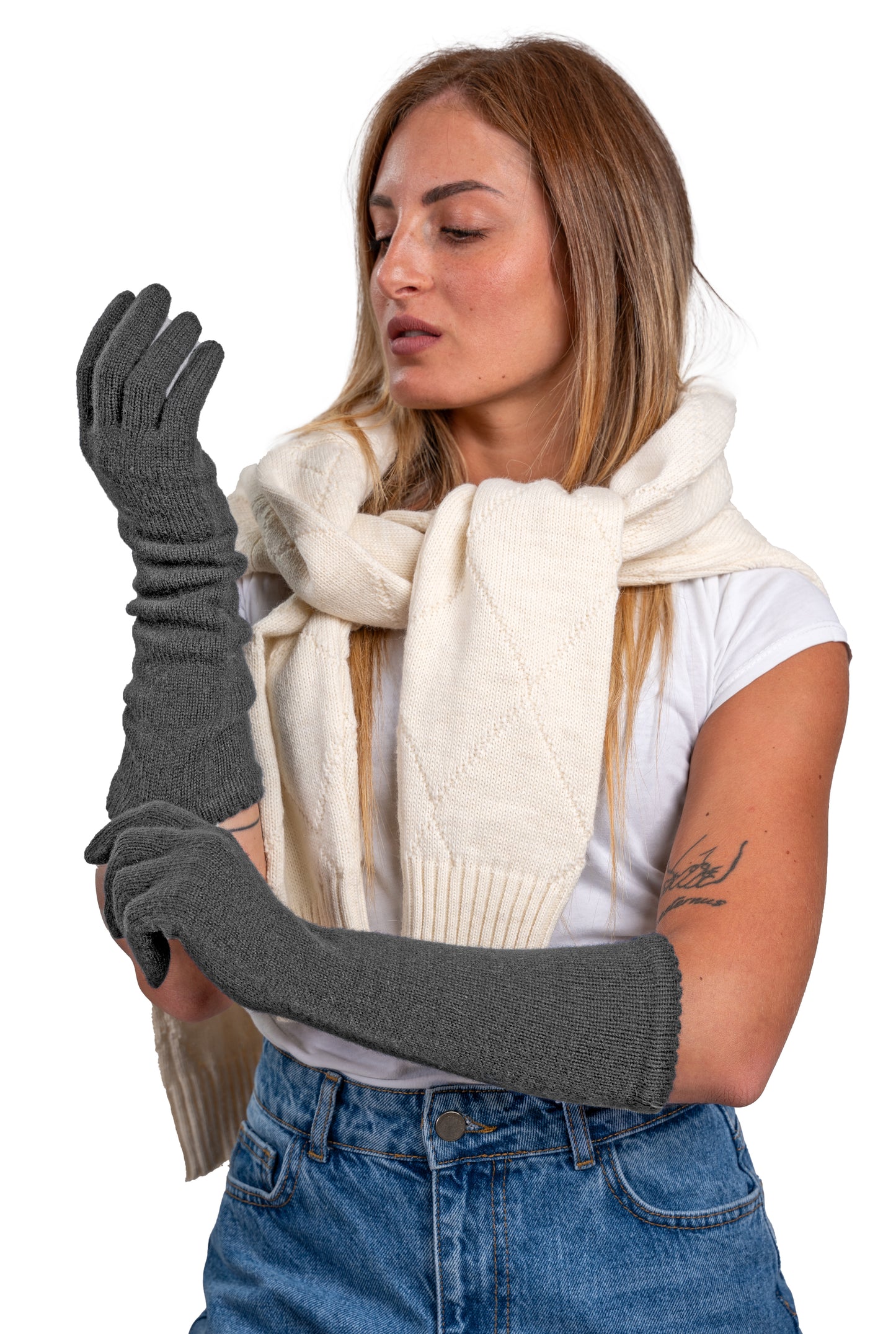 Guanti lunghi da donna in puro Cashmere al 100%- Made in Italy
