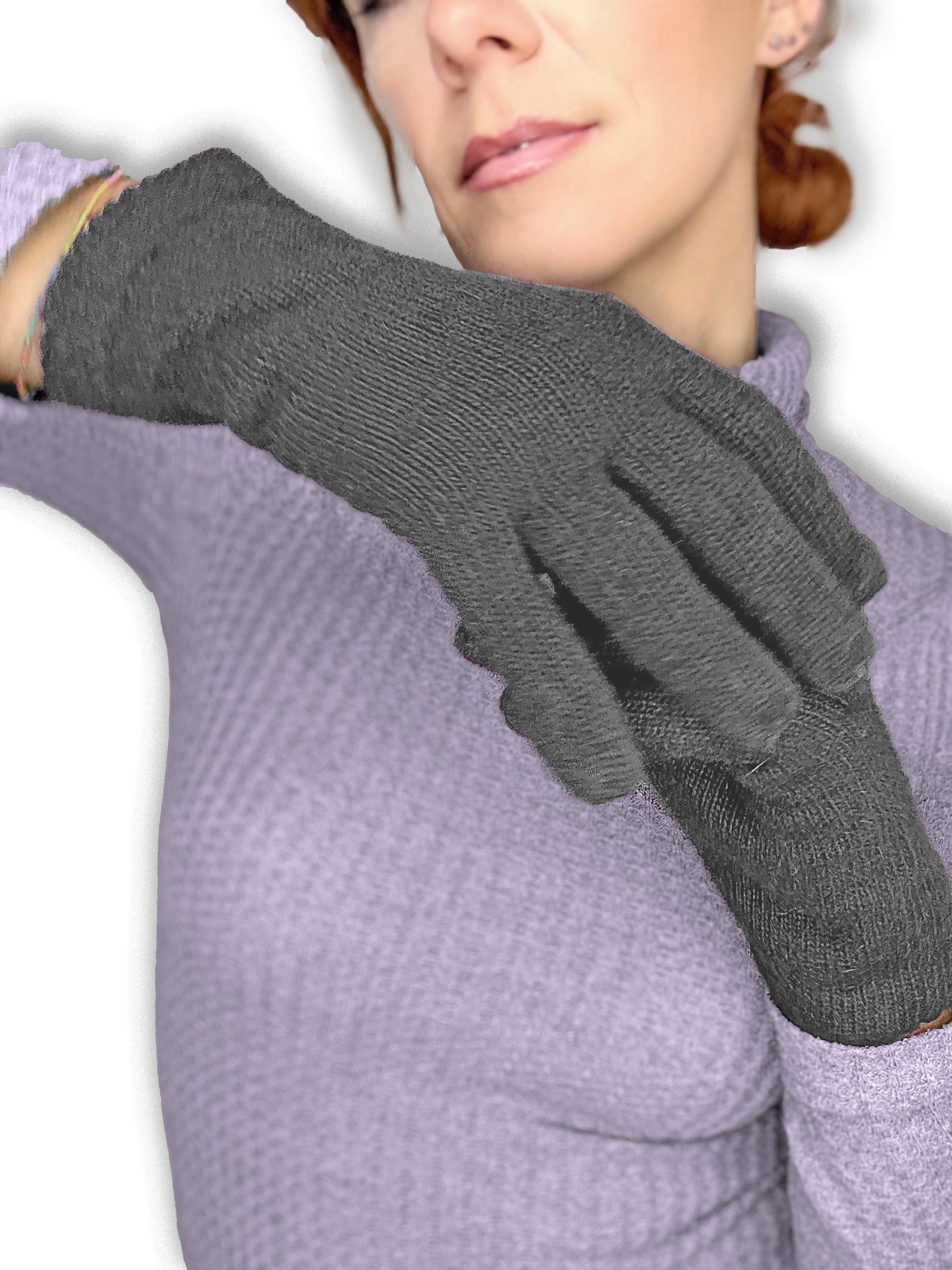 Guanti in lana misto angora da Donna con bordo smerlato - Made in Italy