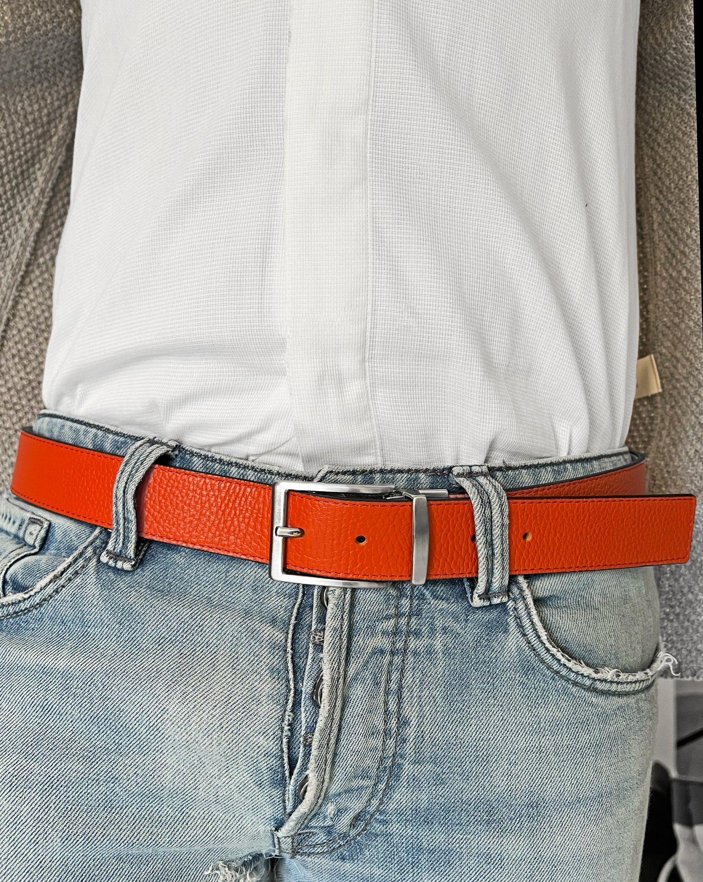 CLASSE77- Alce Cintura Uomo in Pelle 110-130cm - Larghezza Regolare 35MM - Fibbia in metallo satinato - Artigianale - Made In Italy