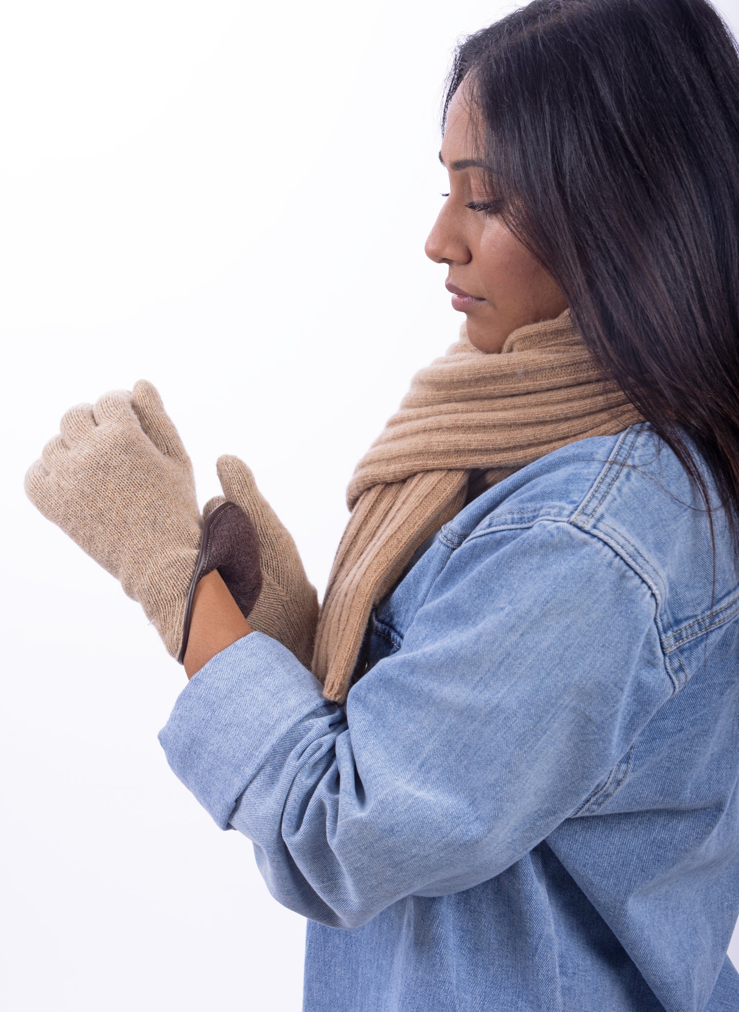 Guanti da donna in Lana foderati in Cashmere con bordi in pelle - Made in Italy