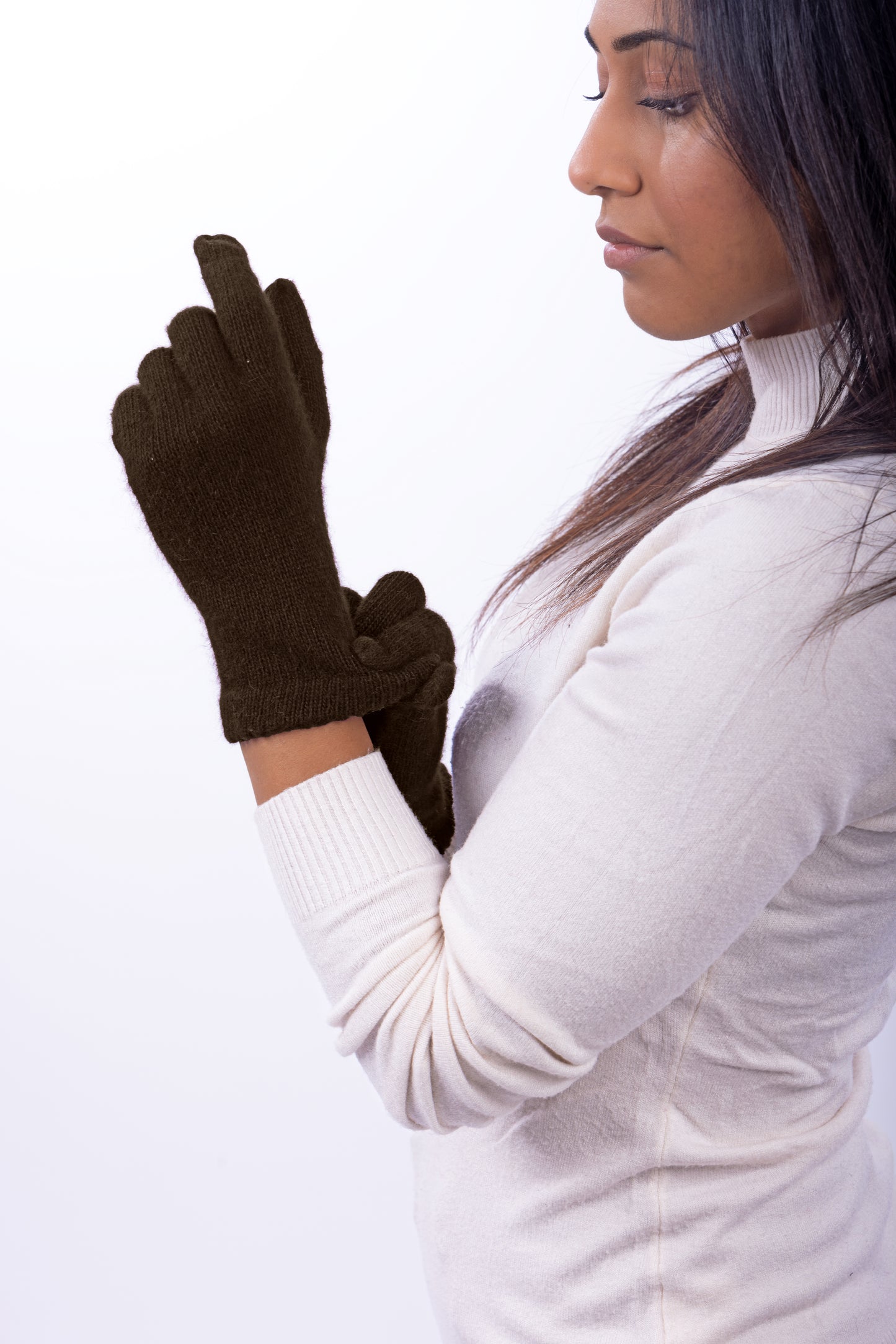 Guanti in lana misto angora da Donna con bordo smerlato - Made in Italy