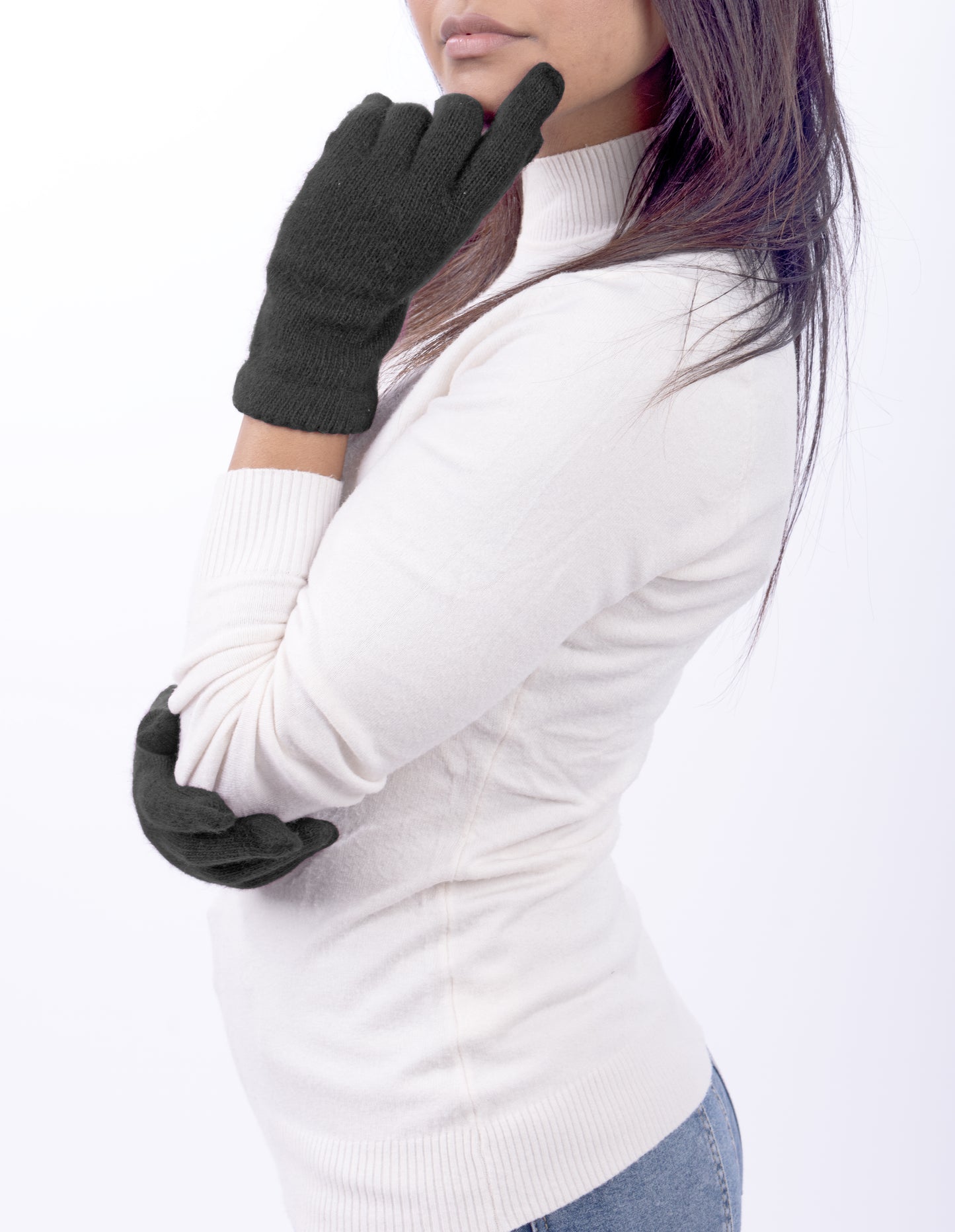 Guanti in lana misto angora da Donna con bordo smerlato - Made in Italy