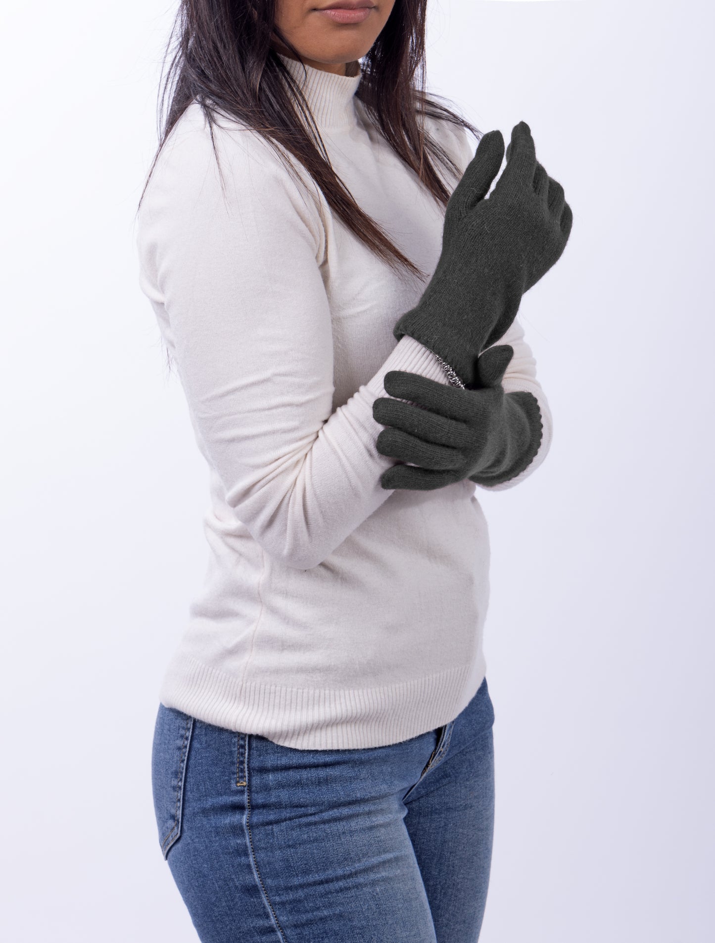 Guanti in lana misto angora da Donna con bordo smerlato - Made in Italy