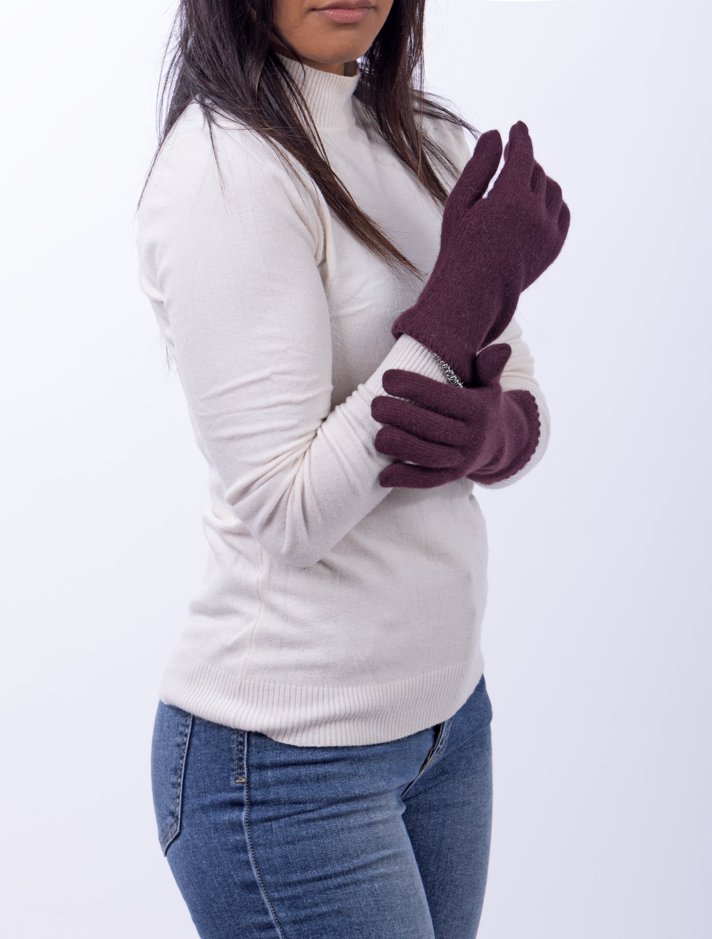 Guanti in lana misto angora da Donna con bordo smerlato - Made in Italy