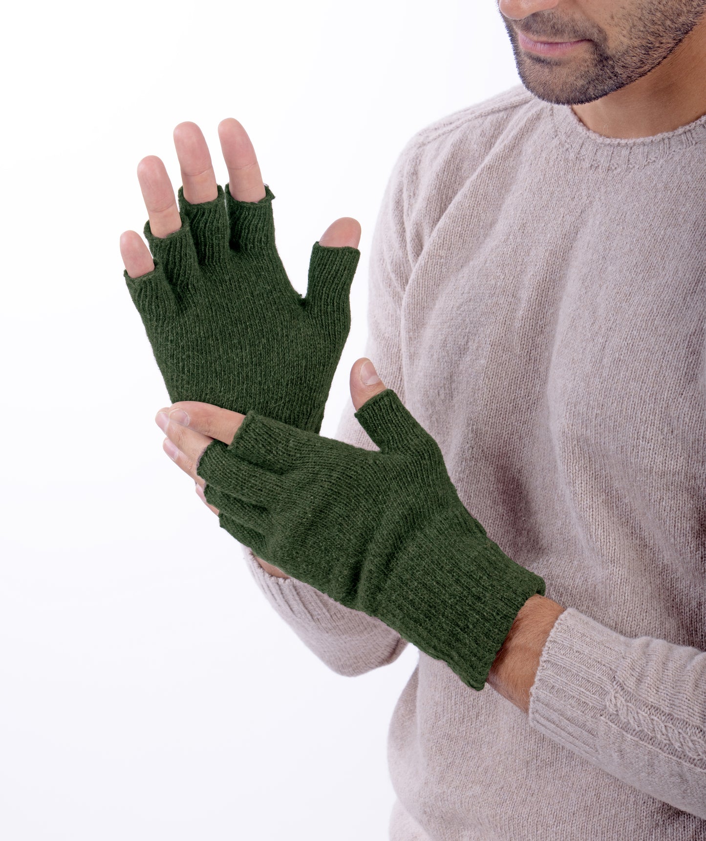 Guanti mezze dita in Lana misto Cashmere da Uomo - Made in Italy