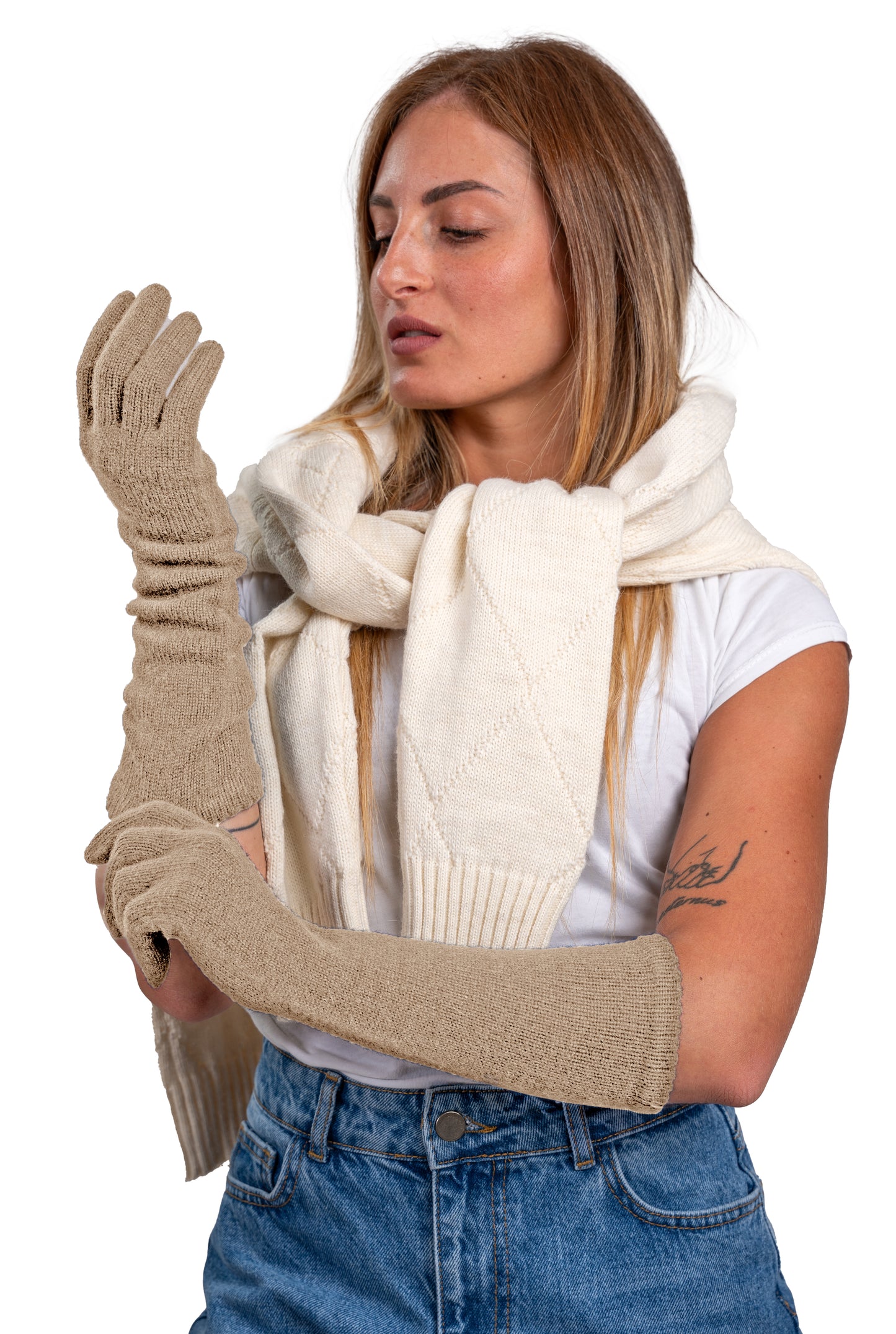 Guanti lunghi da donna in puro Cashmere al 100%- Made in Italy