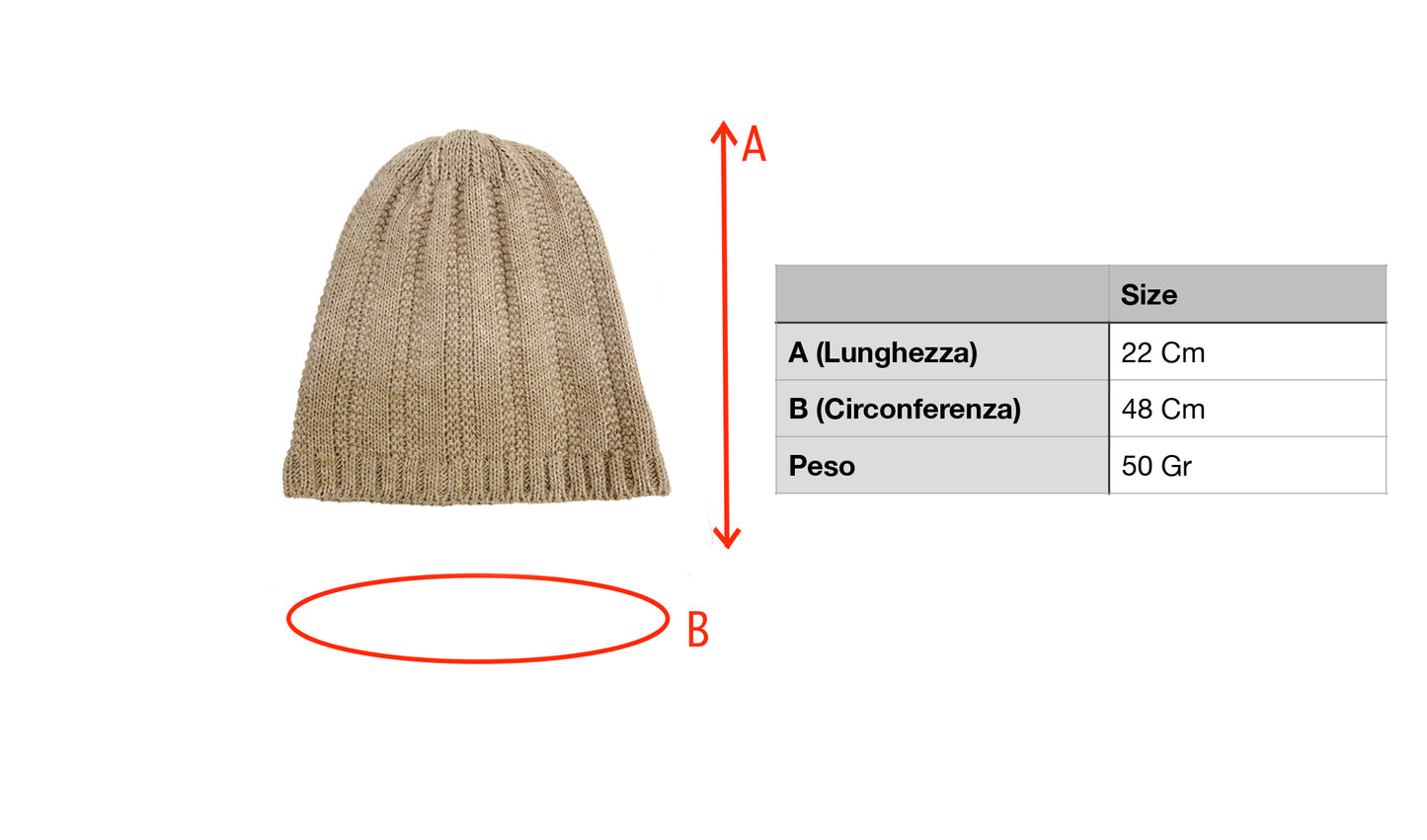 Berretto a coste Larghe Senza Risvolto - Unisex - Made in Italy