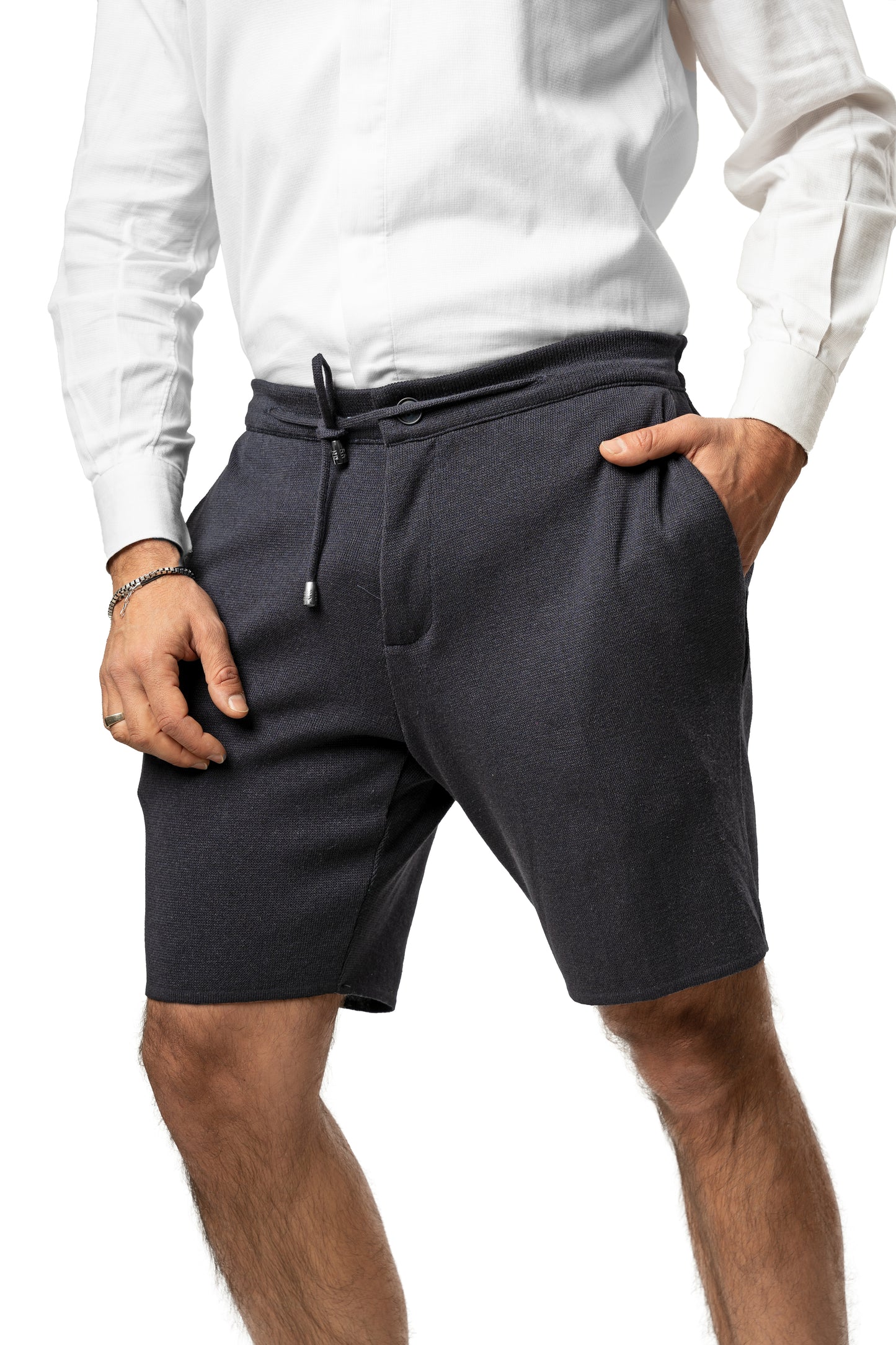 Bermuda Punto Milano in Cotone sartoriali - Pantaloni Corti a Tinta Unita - Elastico con Laccio in Vita - Made in Italy