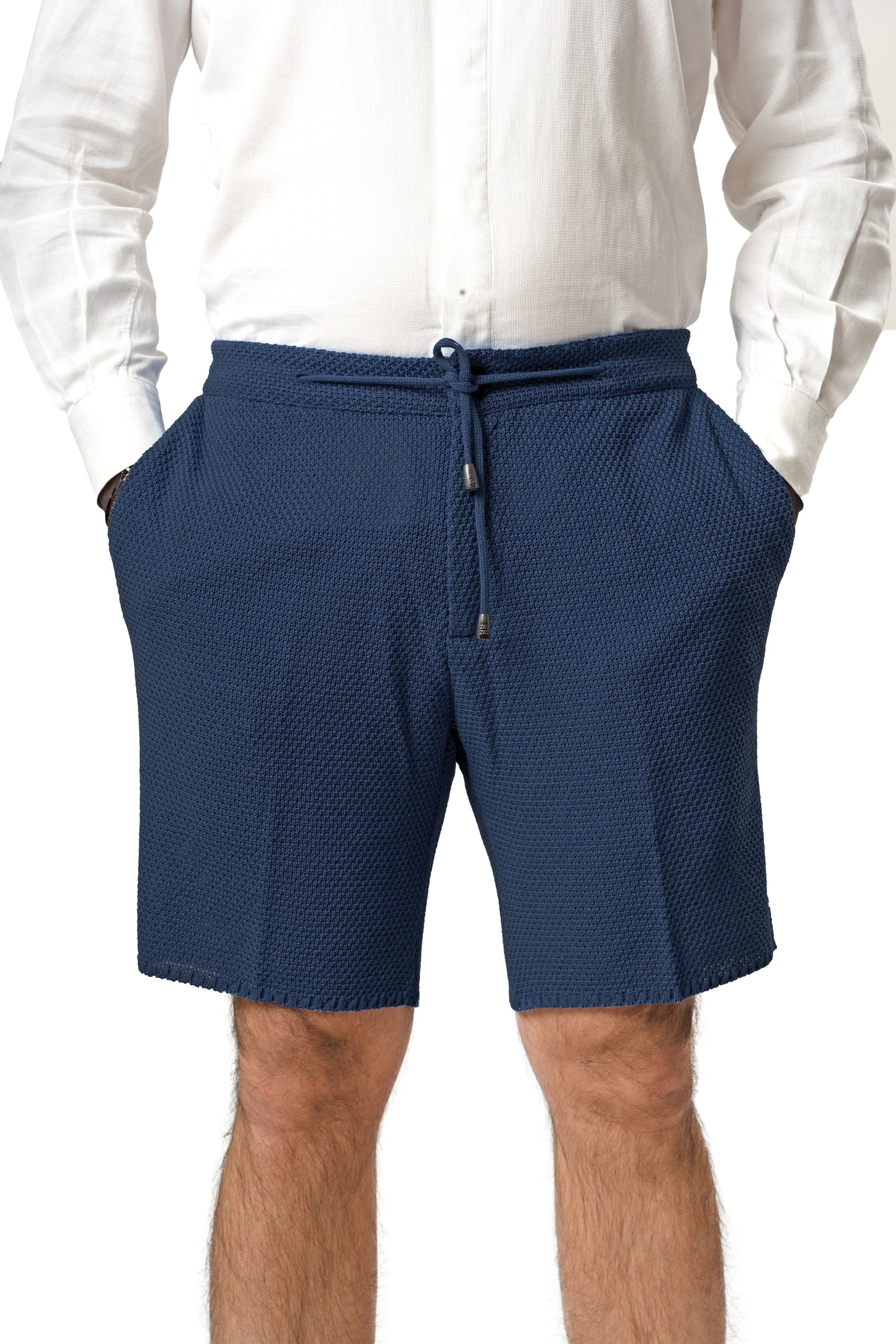 Bermuda Pantaloni Corti da Uomo sartoriali in Cotone - Modello fantaasia Chicco di Riso a Tinta Unita - Elastico con Laccio in Vita - Made in Italy