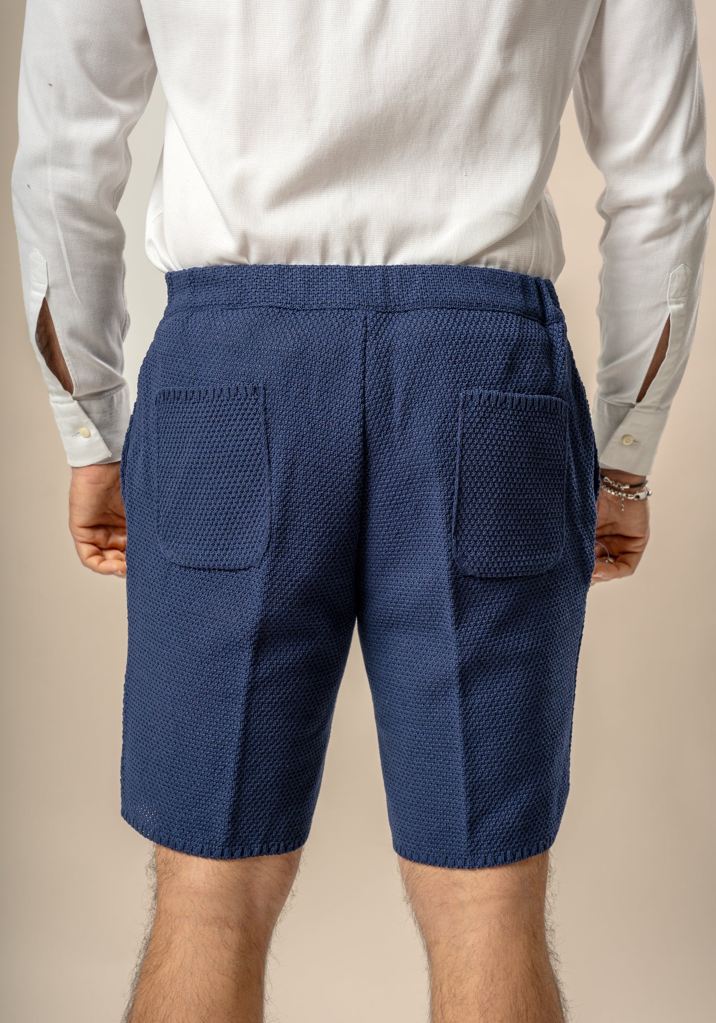 Bermuda Pantaloni Corti da Uomo sartoriali in Cotone - Modello fantaasia Chicco di Riso a Tinta Unita - Elastico con Laccio in Vita - Made in Italy