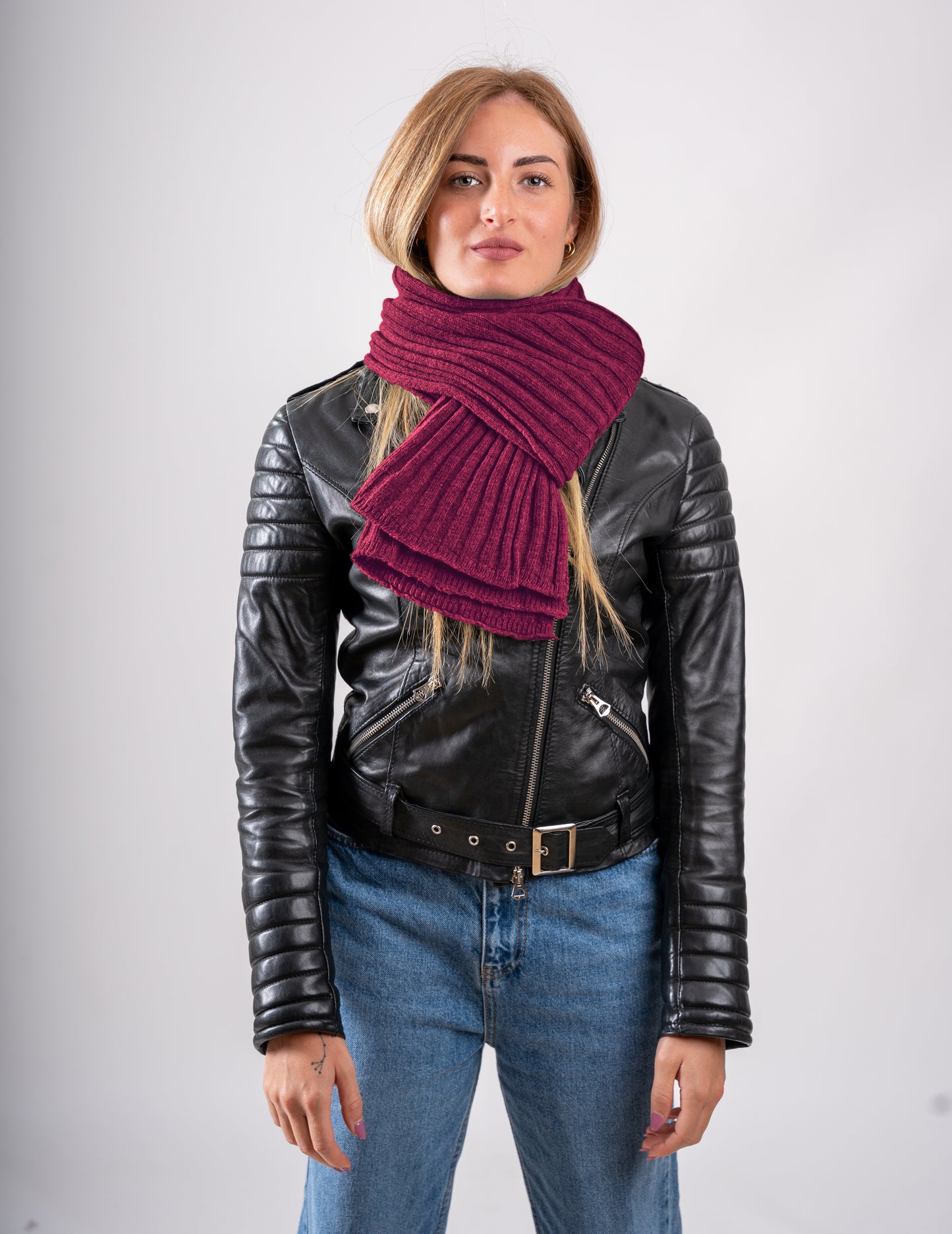 Sciarpone a coste al 100% in pura lana - Made in Italy