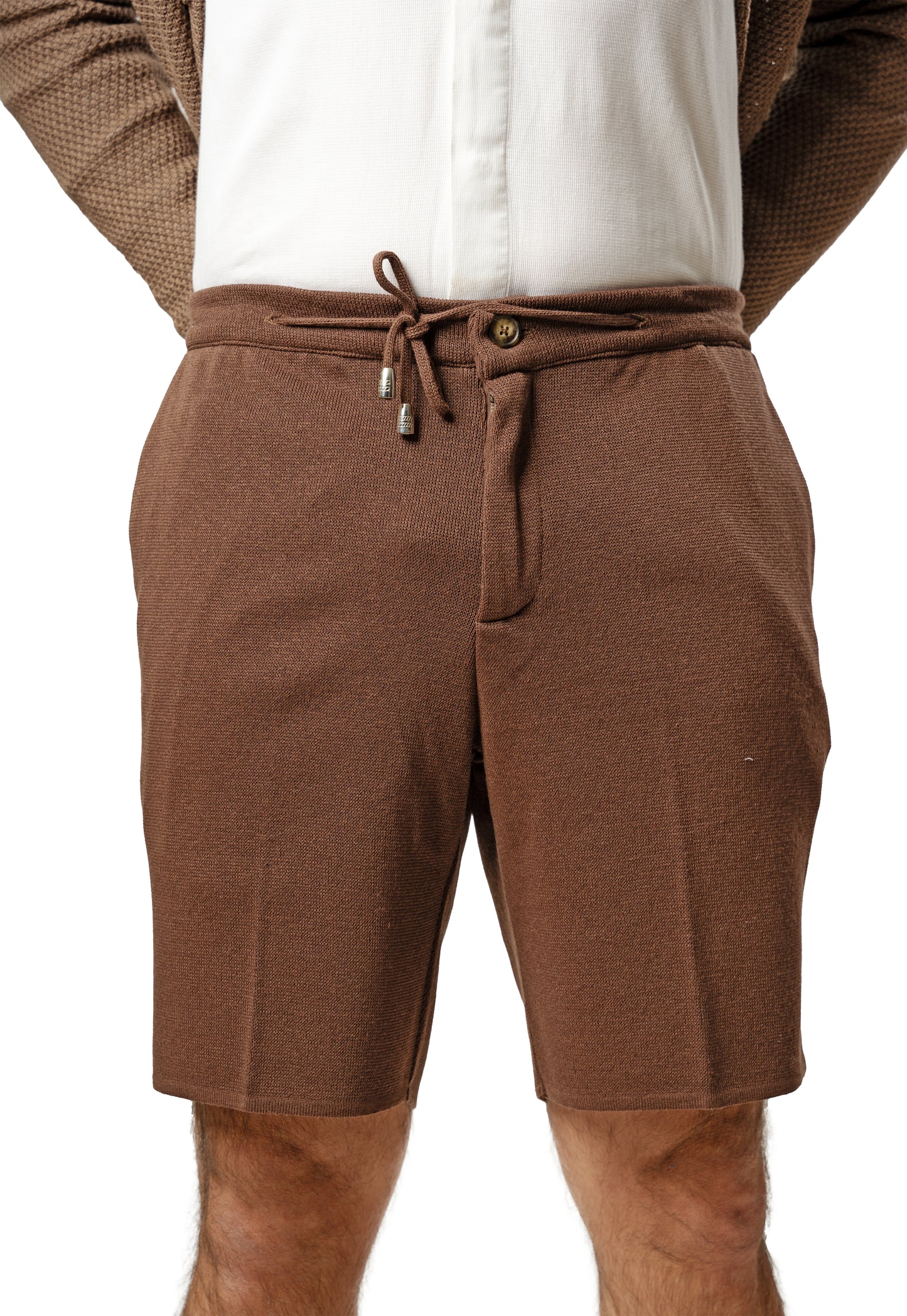 Bermuda Punto Milano in Cotone sartoriali - Pantaloni Corti a Tinta Unita - Elastico con Laccio in Vita - Made in Italy
