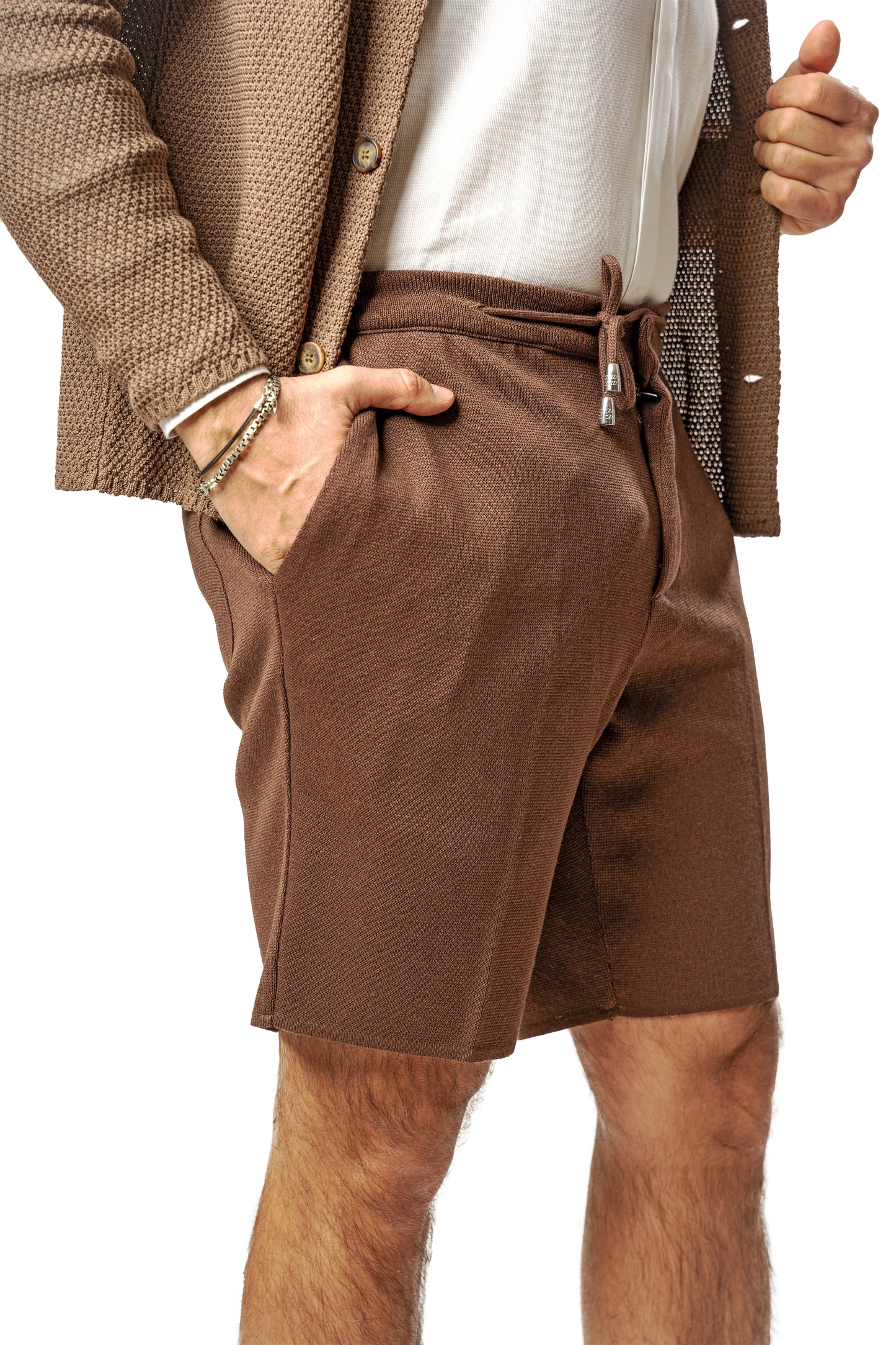 Bermuda Punto Milano in Cotone sartoriali - Pantaloni Corti a Tinta Unita - Elastico con Laccio in Vita - Made in Italy