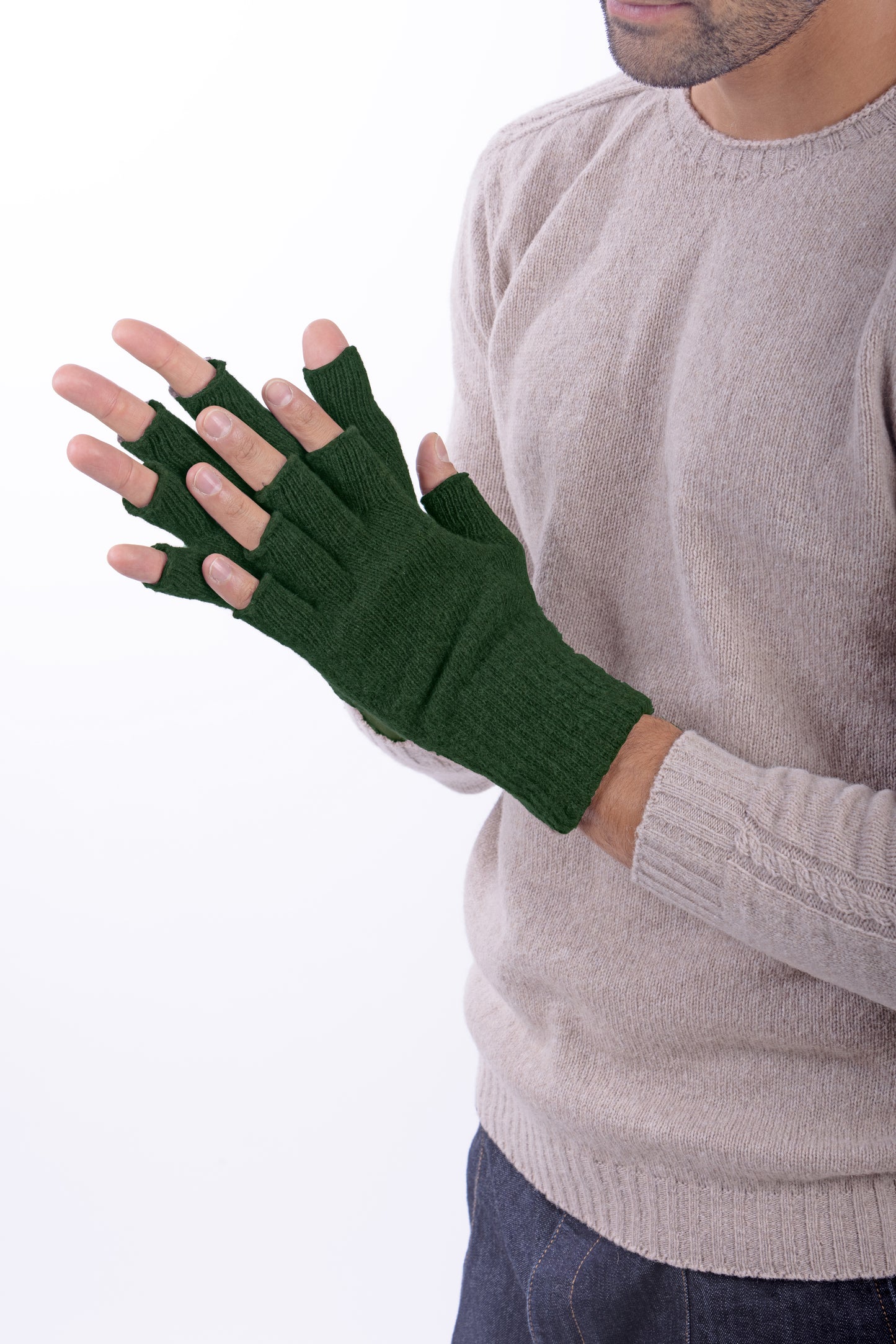 Guanti mezze dita in Lana misto Cashmere da Uomo - Made in Italy