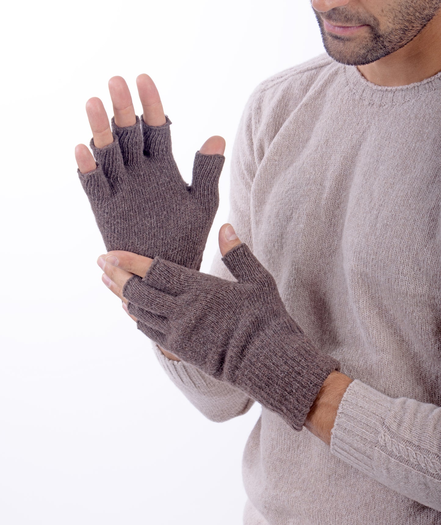 Guanti mezze dita in Lana misto Cashmere da Uomo - Made in Italy