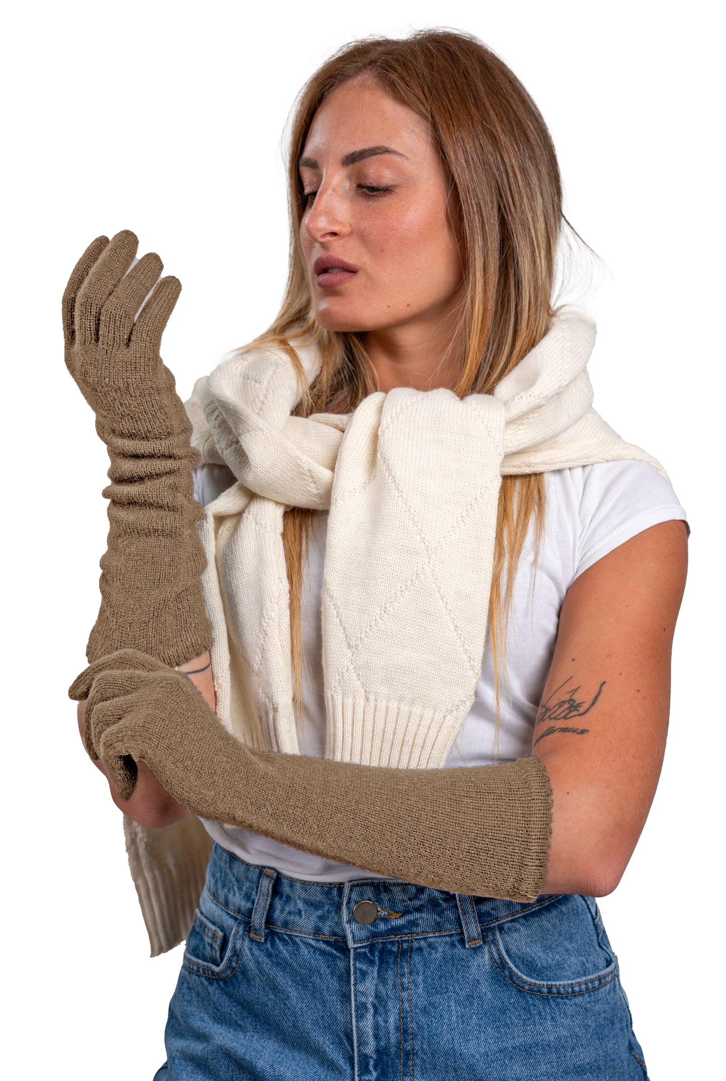 Guanti lunghi da donna in puro Cashmere al 100%- Made in Italy