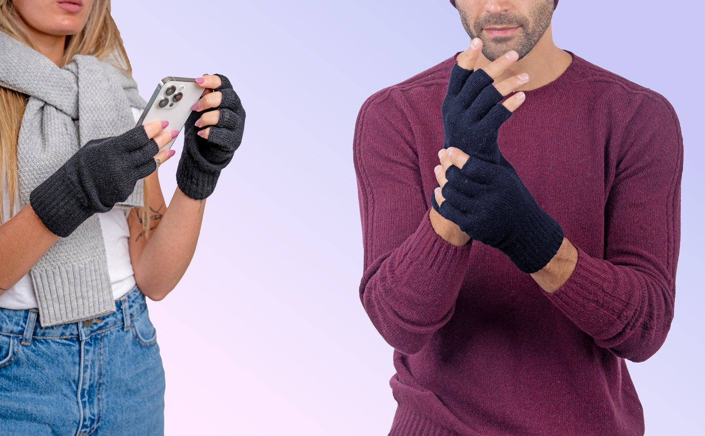 Box Coppia 1: Guanti mezze dita in lana e cashmere per lei e per lui