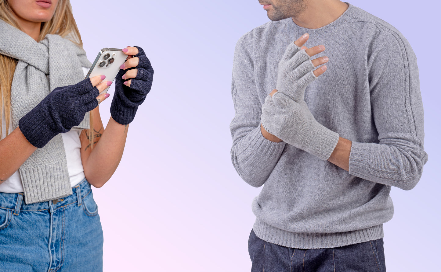 Box Coppia 1: Guanti mezze dita in lana e cashmere per lei e per lui