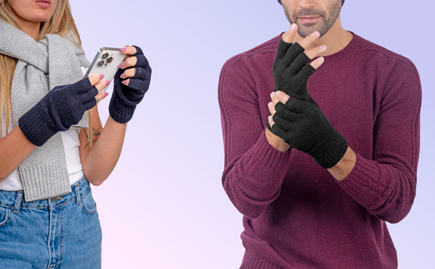 Box Coppia 1: Guanti mezze dita in lana e cashmere per lei e per lui
