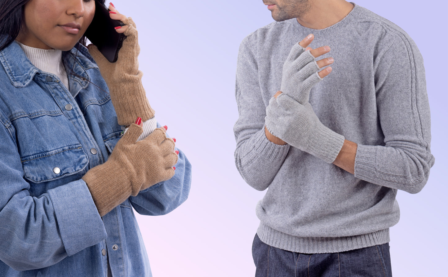 Box Coppia 1: Guanti mezze dita in lana e cashmere per lei e per lui