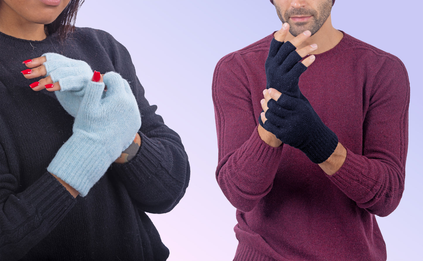 Box Coppia 1: Guanti mezze dita in lana e cashmere per lei e per lui