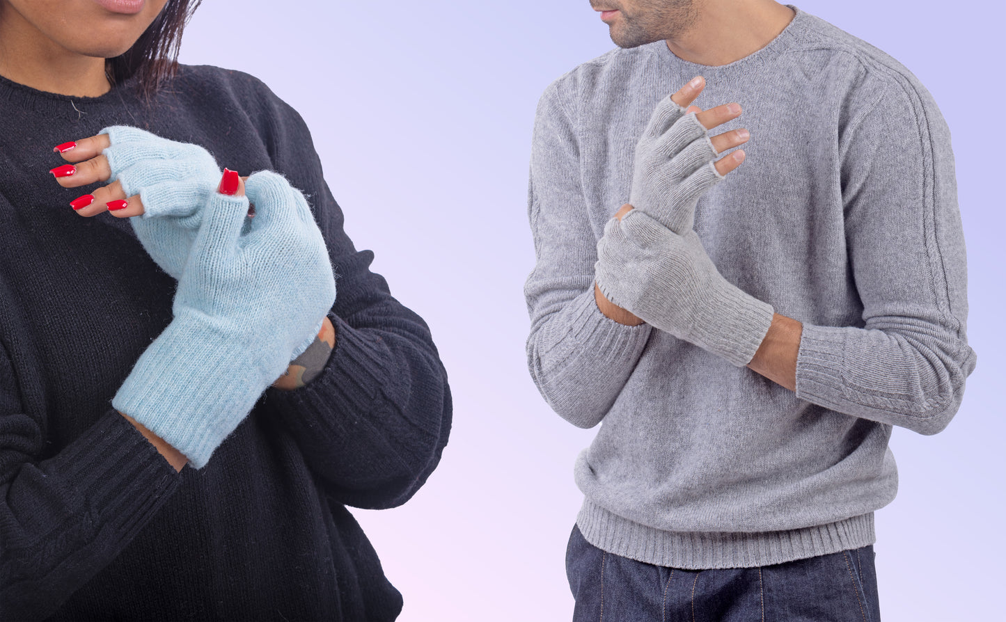 Box Coppia 1: Guanti mezze dita in lana e cashmere per lei e per lui