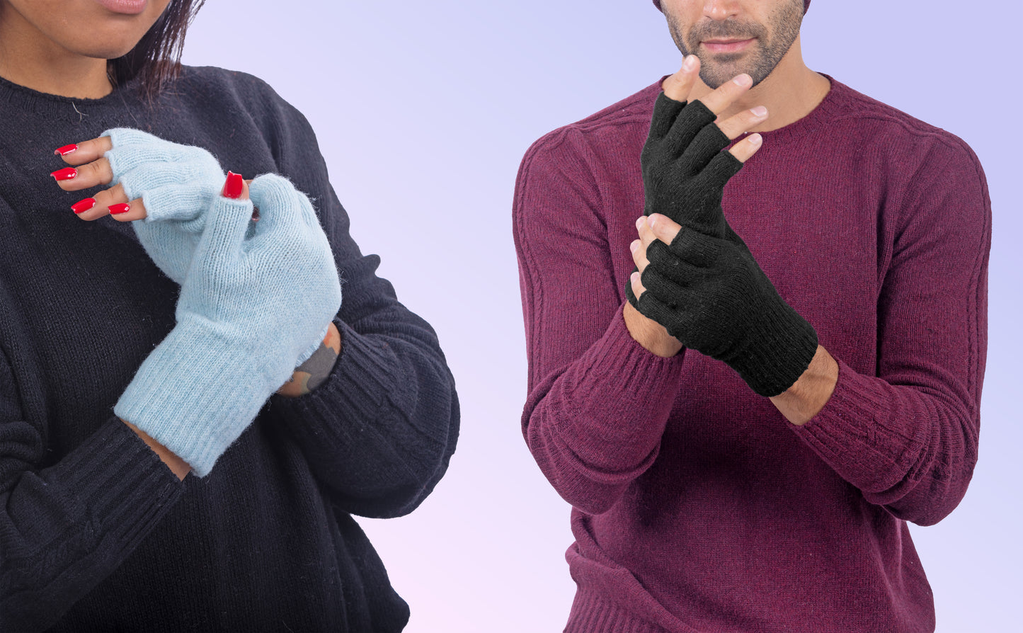 Box Coppia 1: Guanti mezze dita in lana e cashmere per lei e per lui