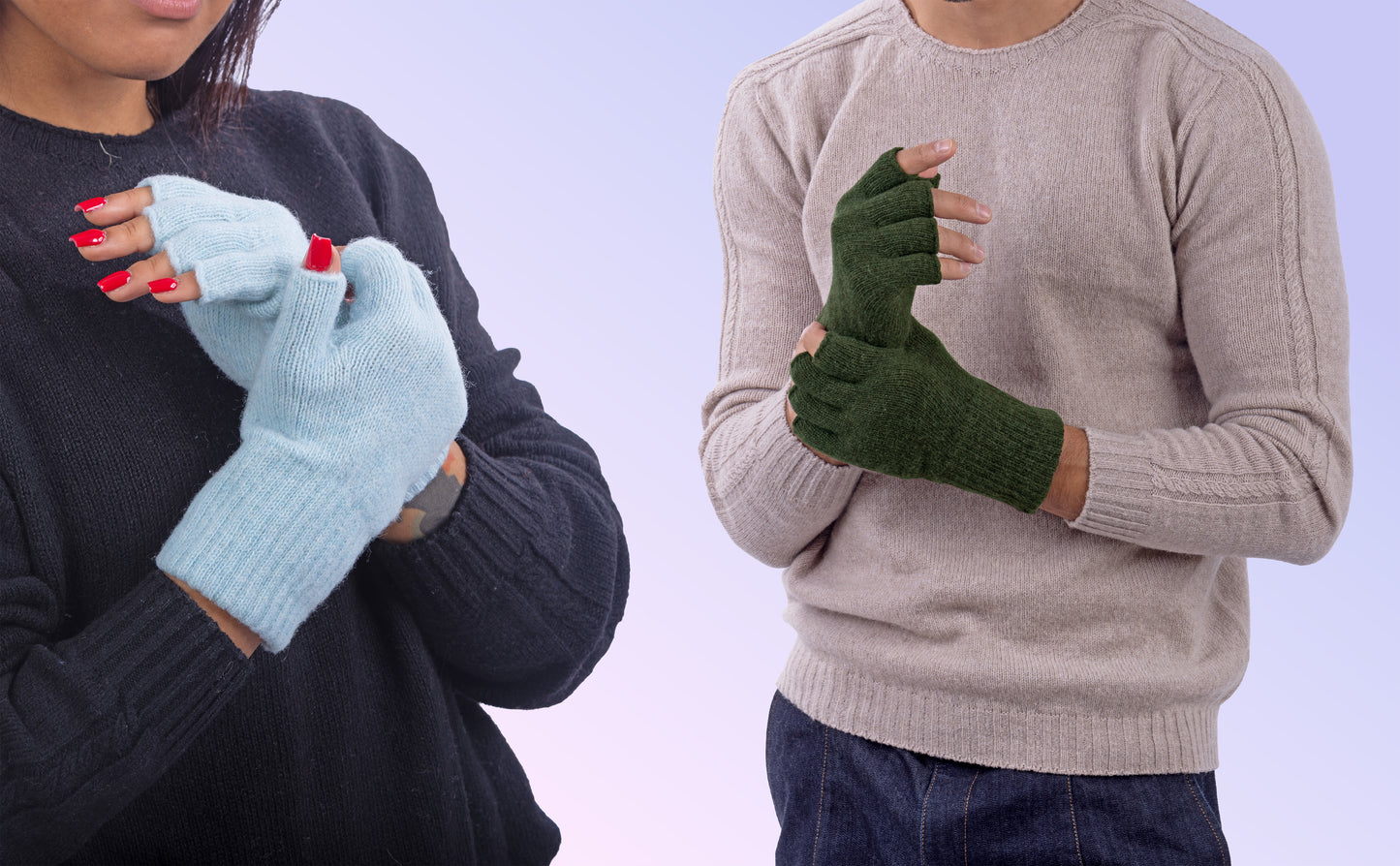 Box Coppia 1: Guanti mezze dita in lana e cashmere per lei e per lui