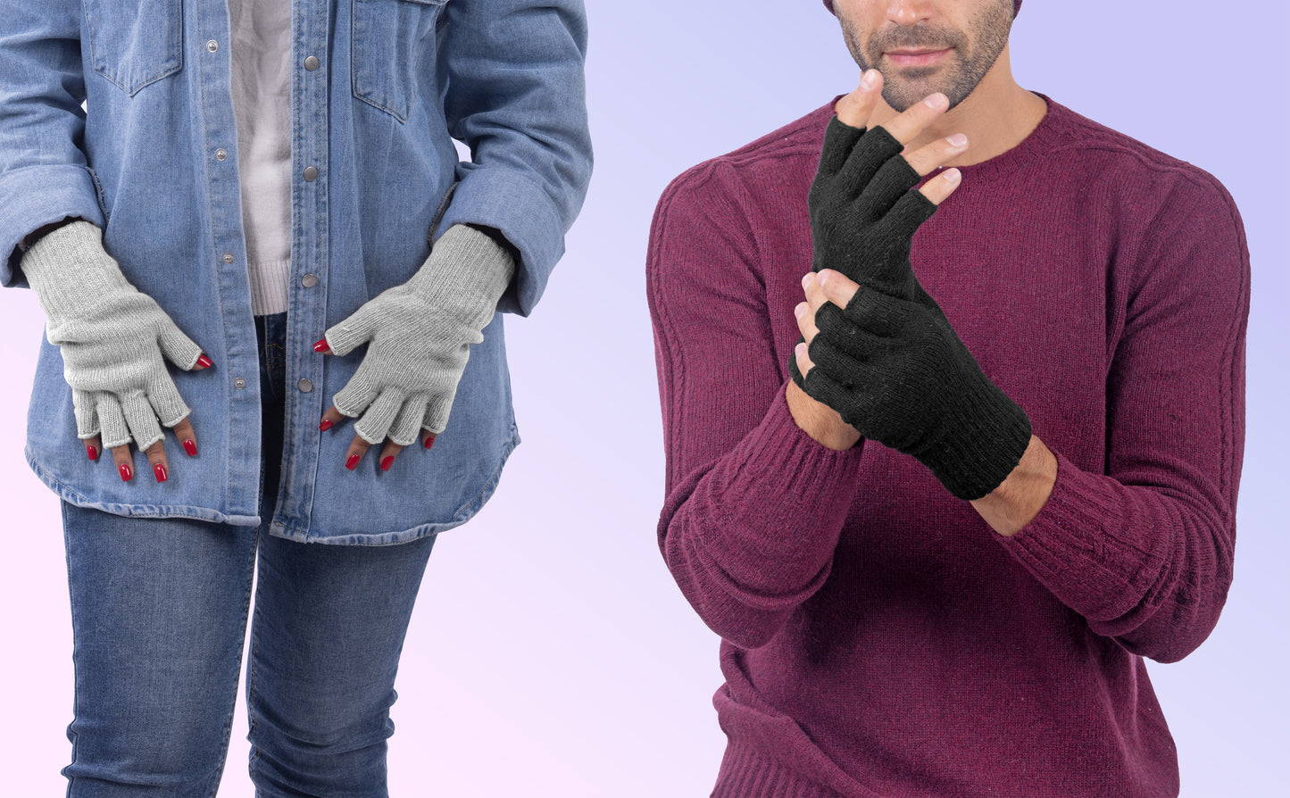Box Coppia 1: Guanti mezze dita in lana e cashmere per lei e per lui