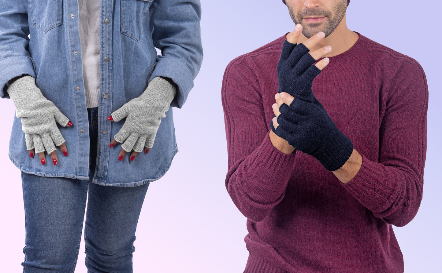 Box Coppia 1: Guanti mezze dita in lana e cashmere per lei e per lui