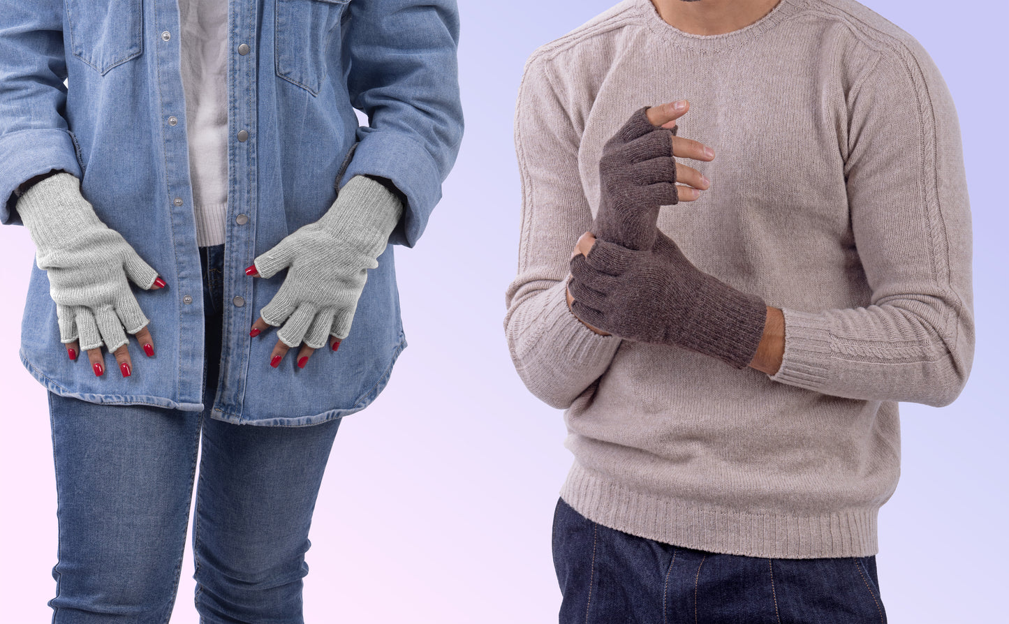 Box Coppia 1: Guanti mezze dita in lana e cashmere per lei e per lui