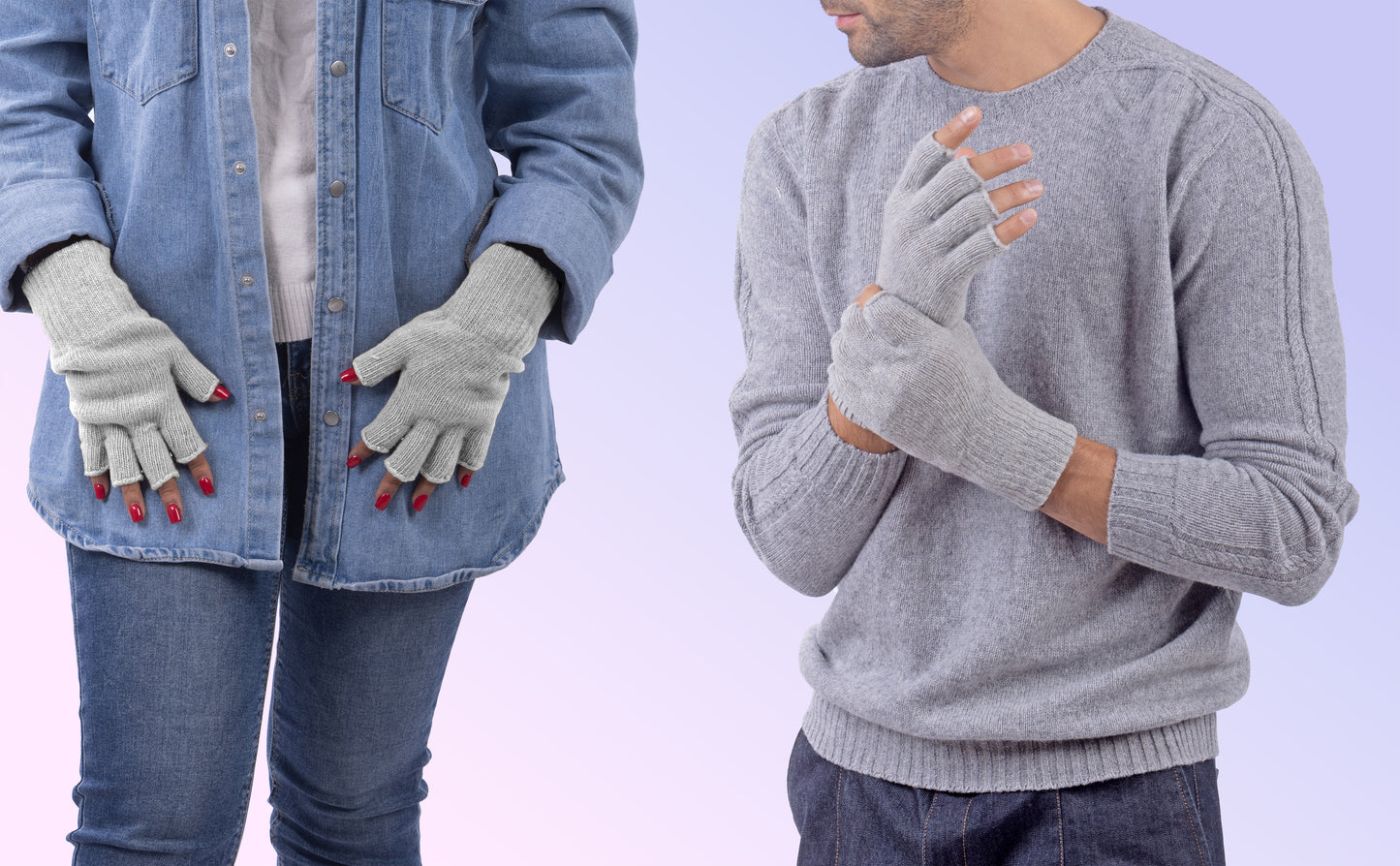 Box Coppia 1: Guanti mezze dita in lana e cashmere per lei e per lui
