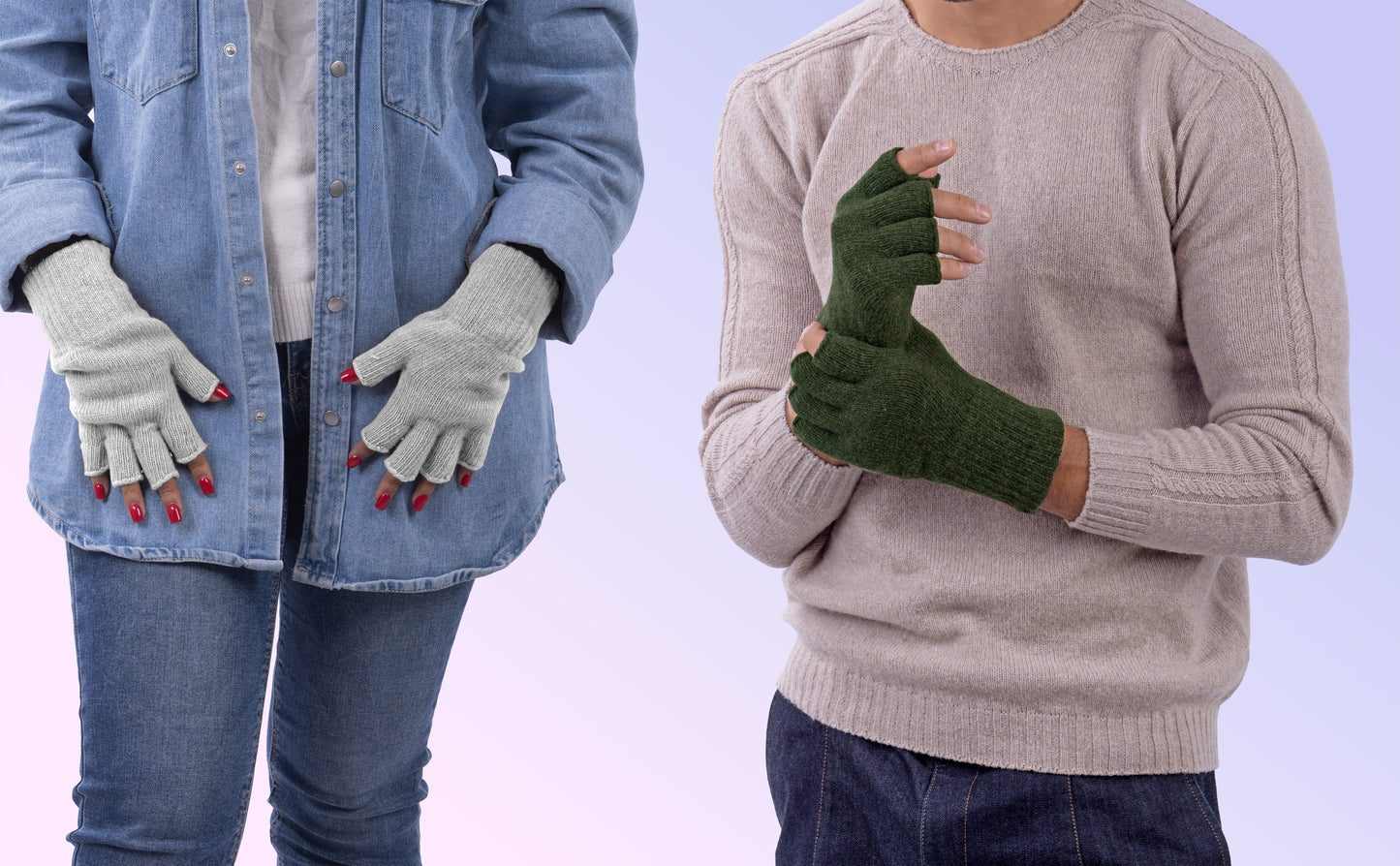 Box Coppia 1: Guanti mezze dita in lana e cashmere per lei e per lui