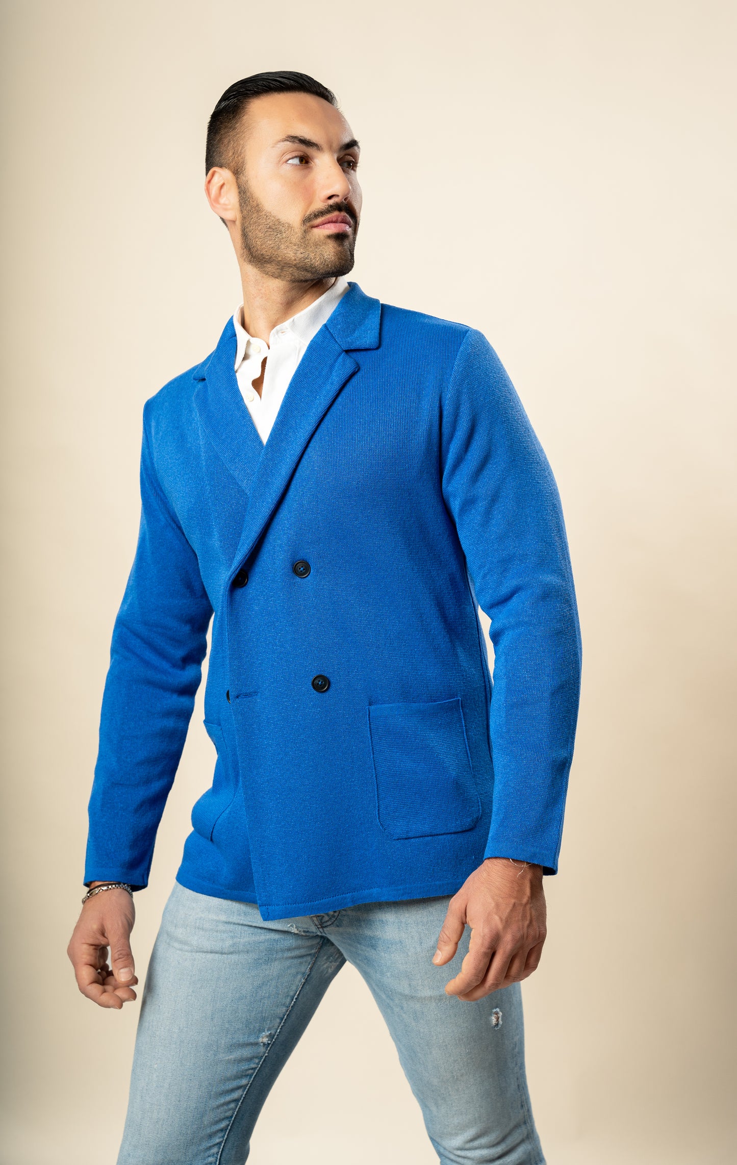 Giacca Doppio Petto da Uomo in cotone punto Milano -Made in Italy