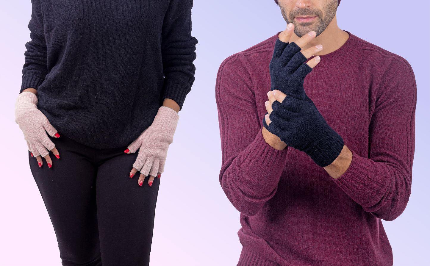 Box Coppia 1: Guanti mezze dita in lana e cashmere per lei e per lui