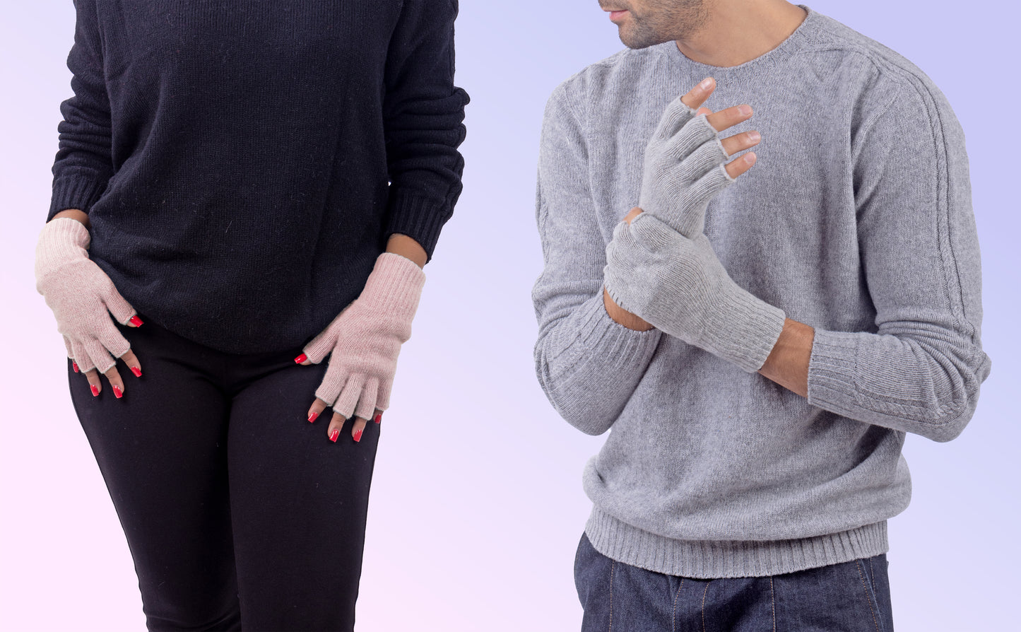 Box Coppia 1: Guanti mezze dita in lana e cashmere per lei e per lui
