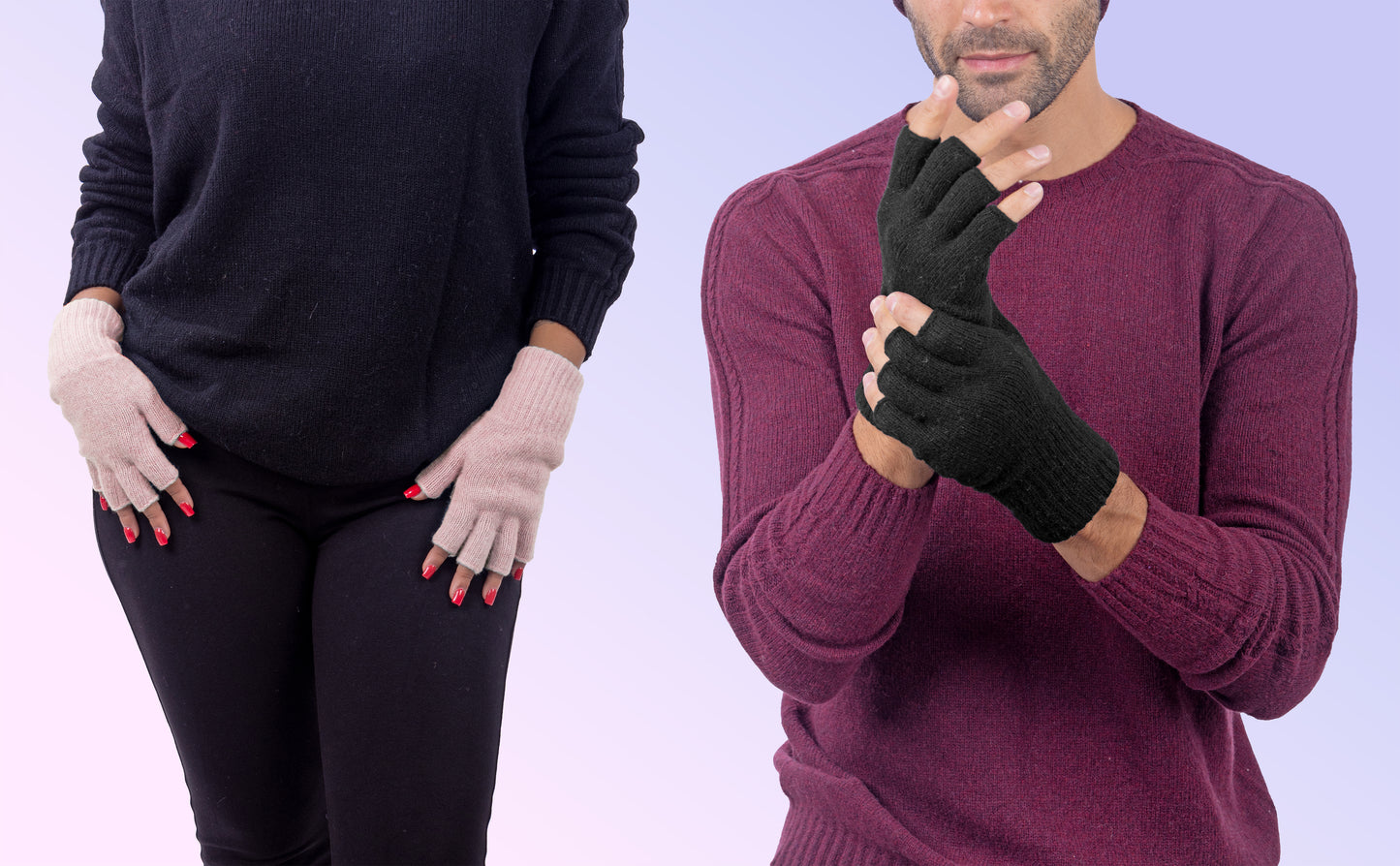 Box Coppia 1: Guanti mezze dita in lana e cashmere per lei e per lui