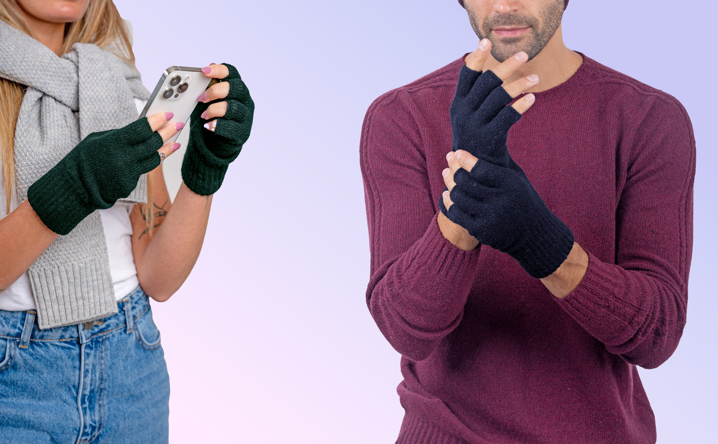 Box Coppia 1: Guanti mezze dita in lana e cashmere per lei e per lui