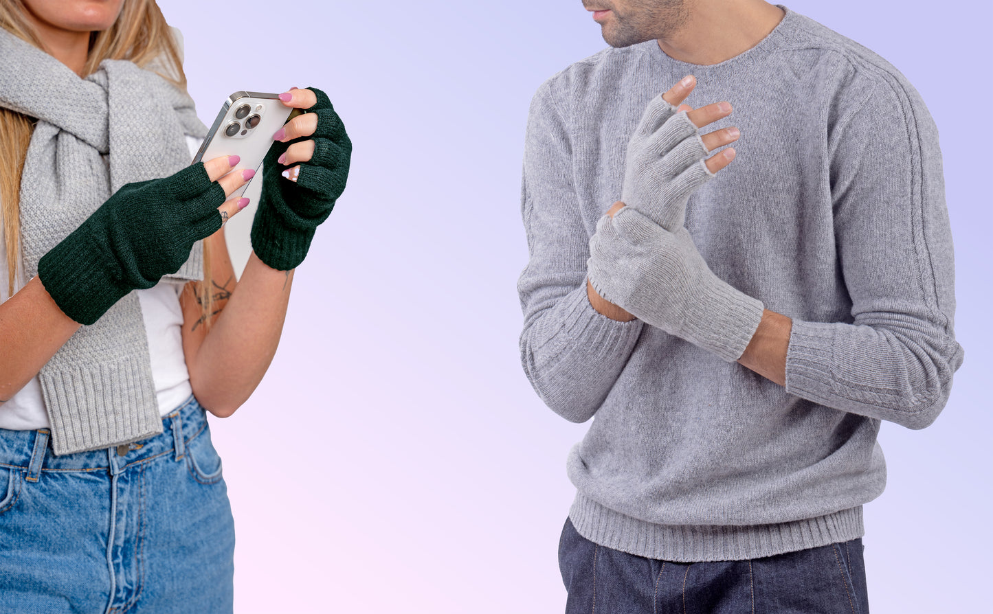 Box Coppia 1: Guanti mezze dita in lana e cashmere per lei e per lui
