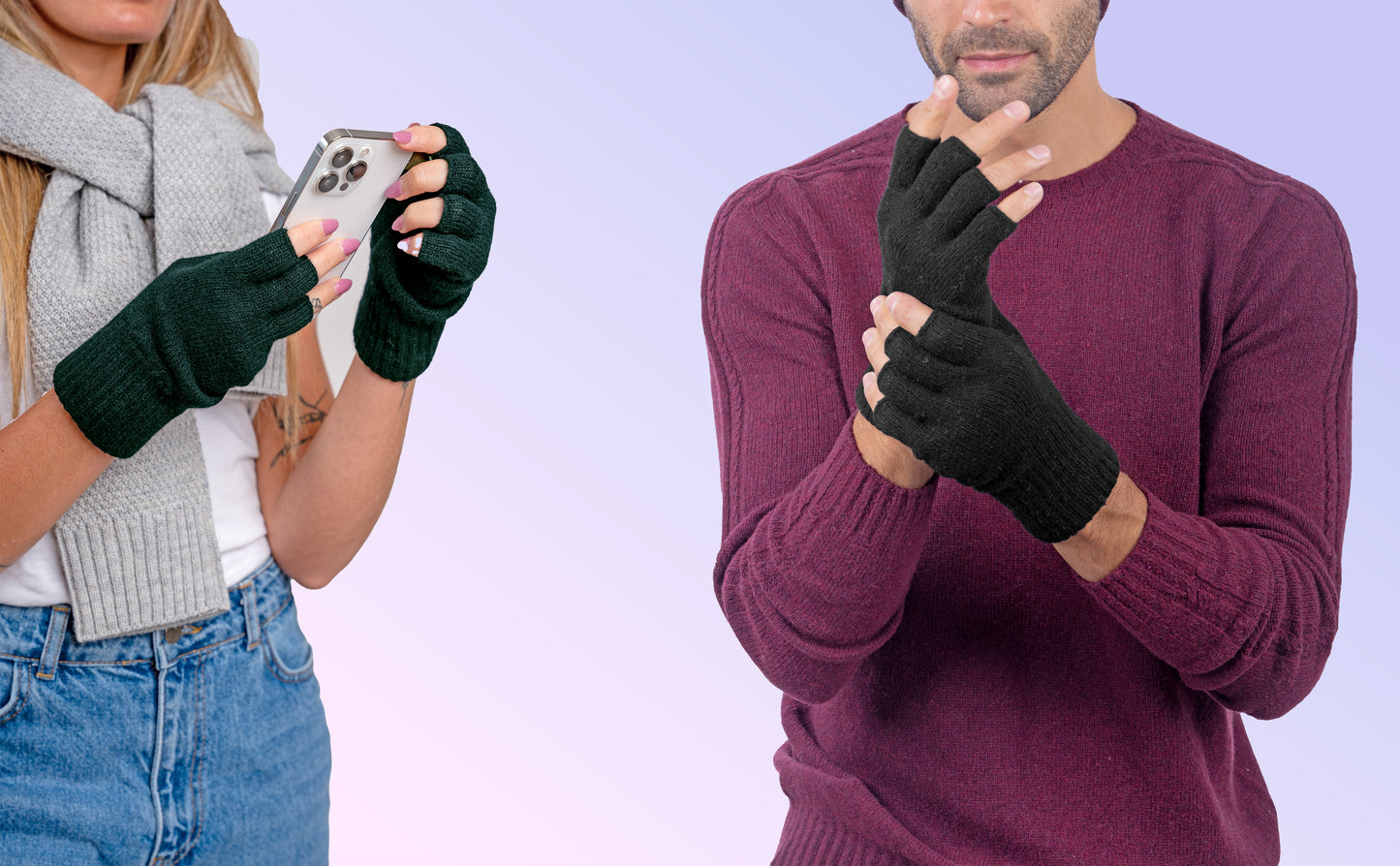 Box Coppia 1: Guanti mezze dita in lana e cashmere per lei e per lui
