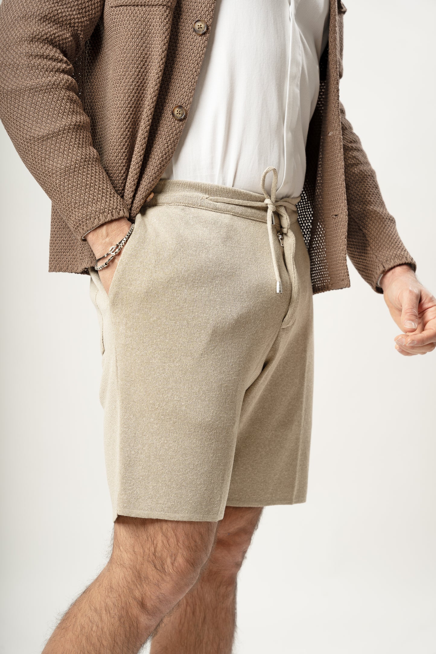 Bermuda Punto Milano in Cotone sartoriali - Pantaloni Corti a Tinta Unita - Elastico con Laccio in Vita - Made in Italy