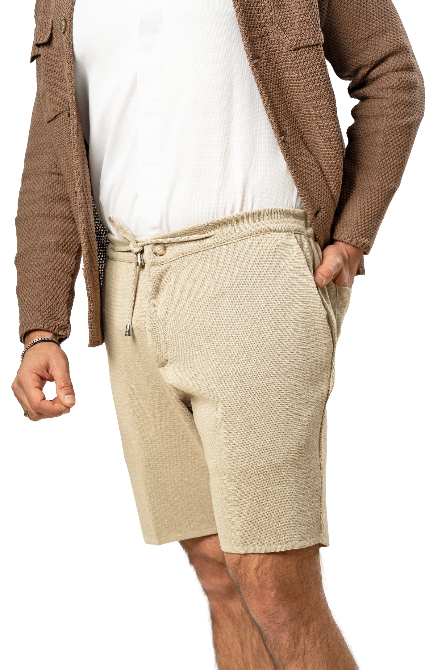 Bermuda Punto Milano in Cotone sartoriali - Pantaloni Corti a Tinta Unita - Elastico con Laccio in Vita - Made in Italy