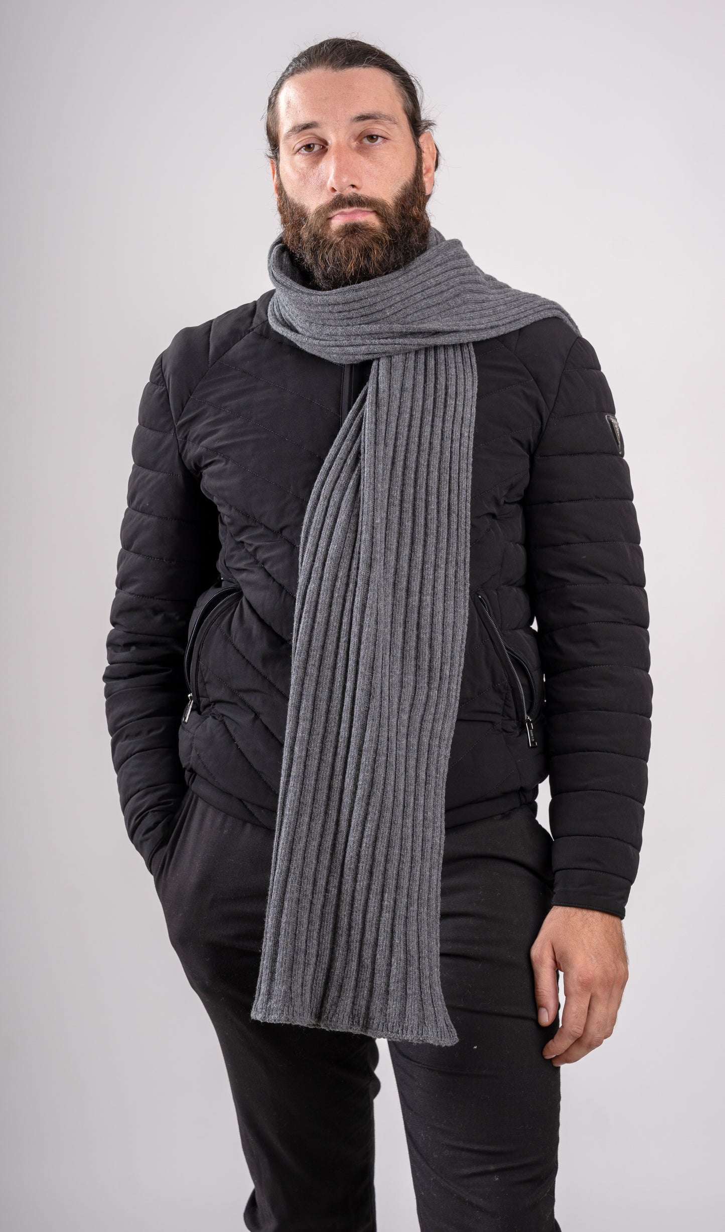 Sciarpone a coste al 100% in pura lana - Made in Italy