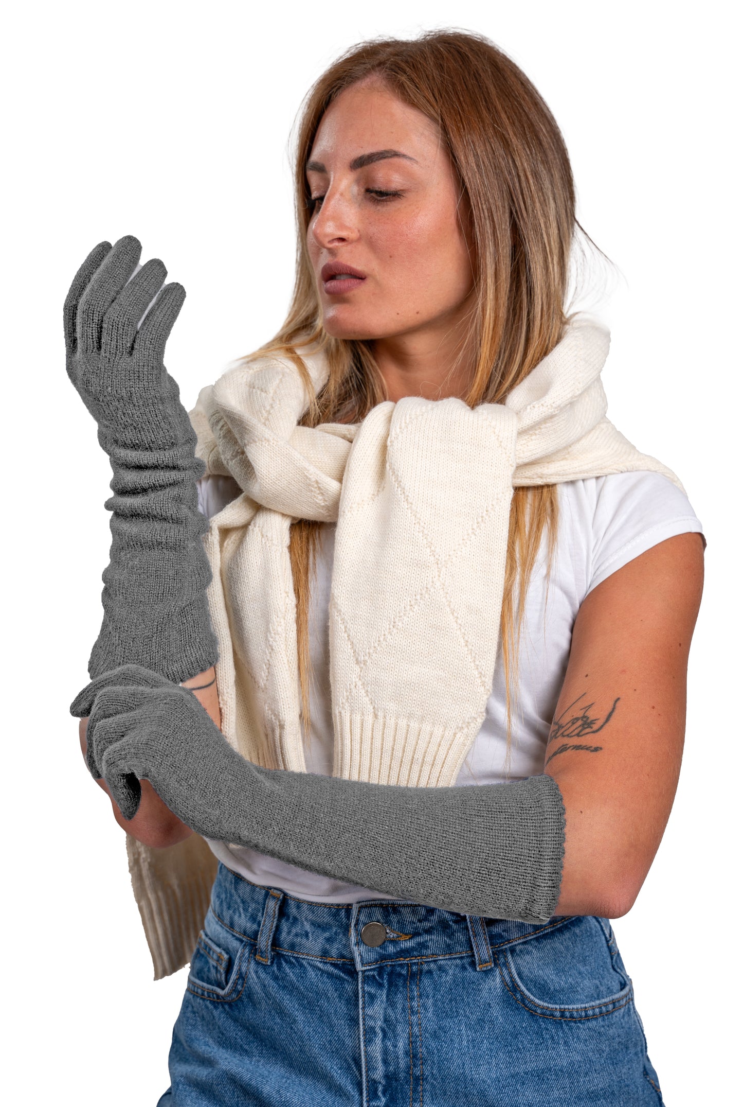 Guanti lunghi da donna in puro Cashmere al 100%- Made in Italy