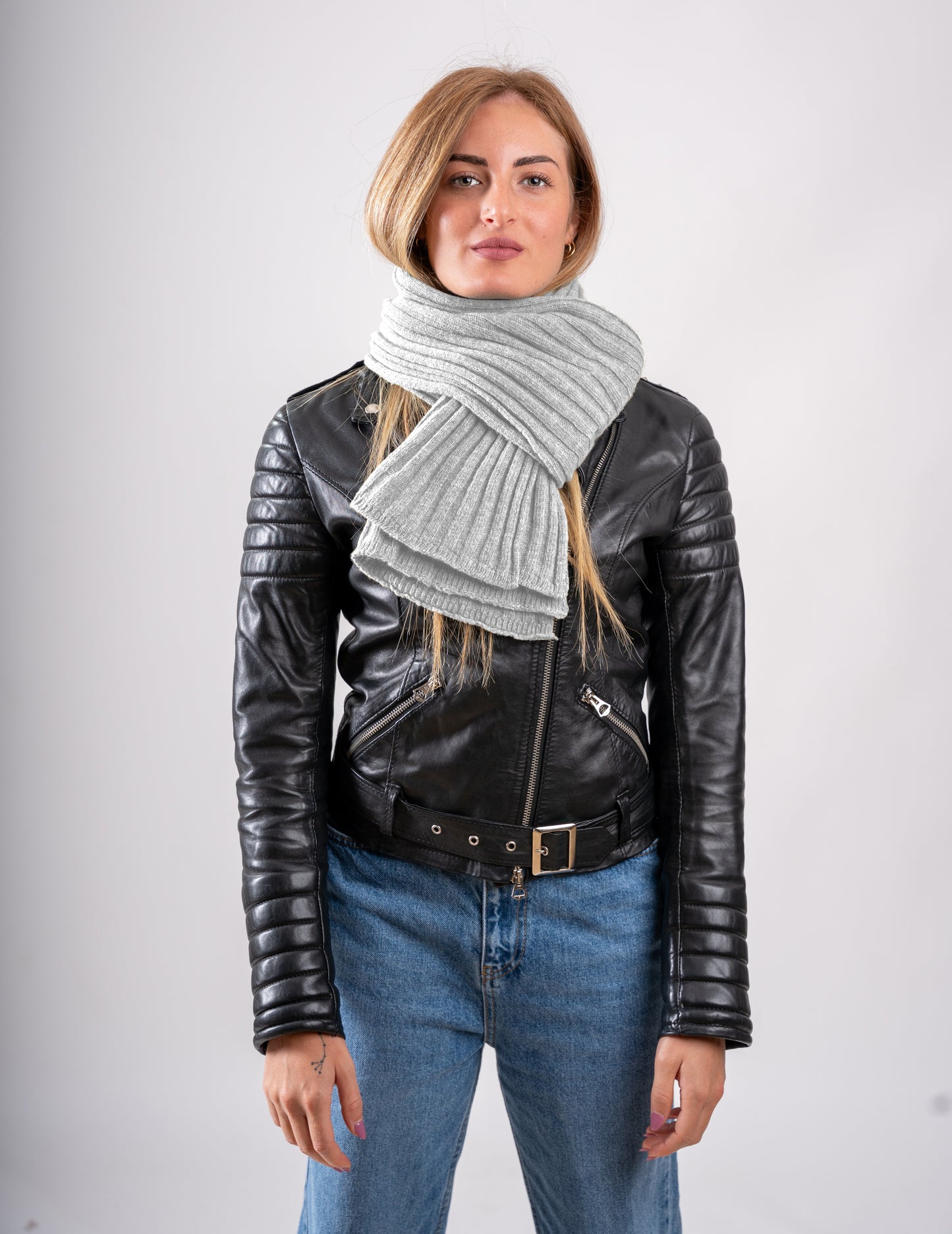 Sciarpone a coste al 100% in pura lana - Made in Italy
