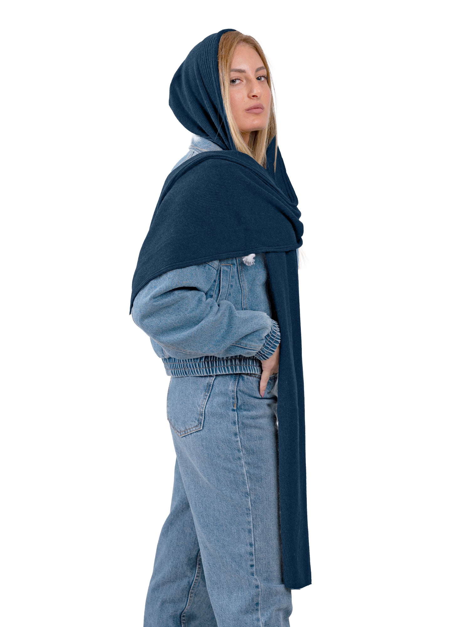 Sciarpa con cappuccio per donna o ragazza - in lana misto angora - Made in Italy