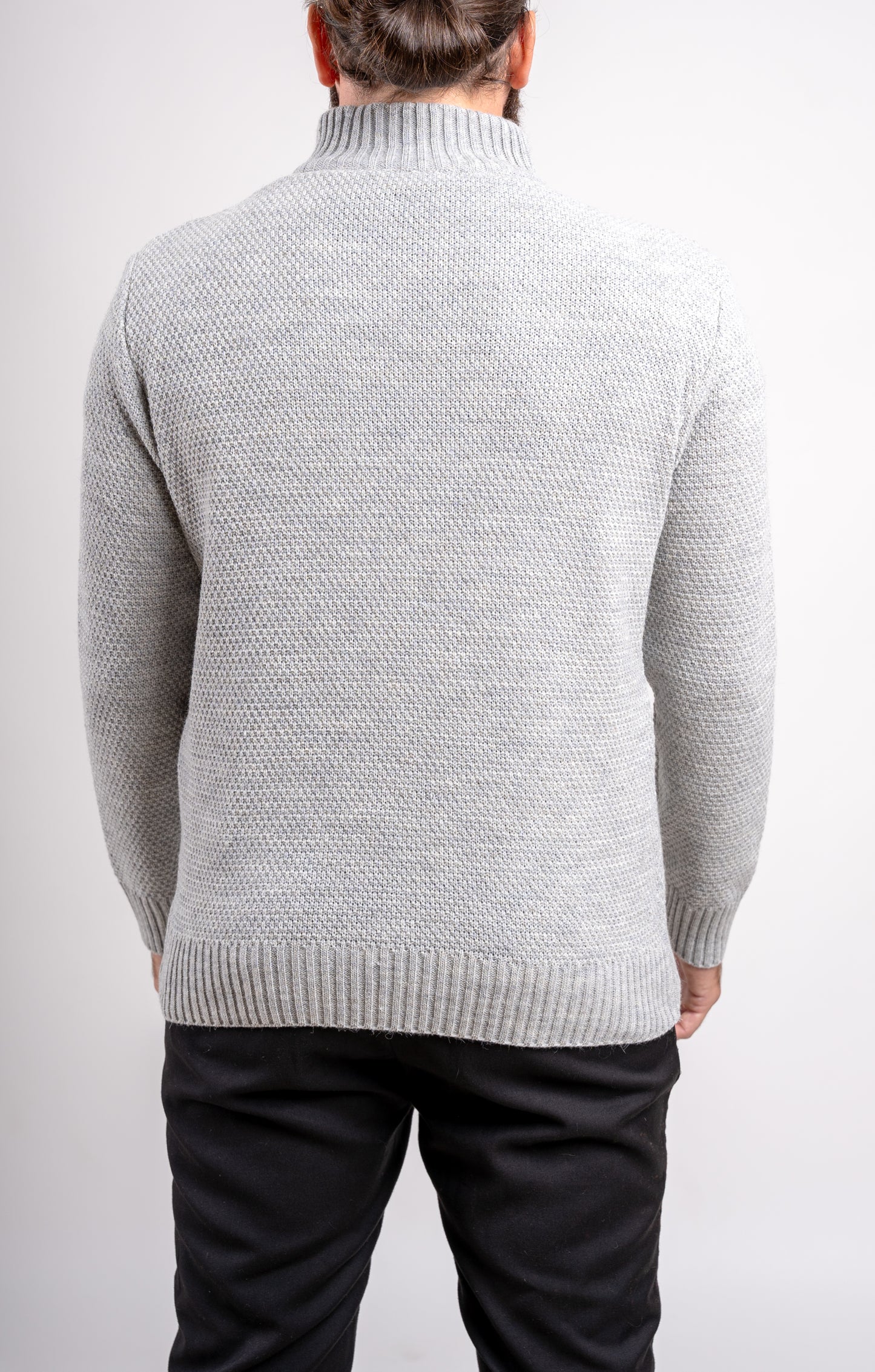 Maglia Girocollo in Lana e Alpaca con Cerniera - Fantasia a Chicco di Riso, a Tinta Unita - Made in Italy