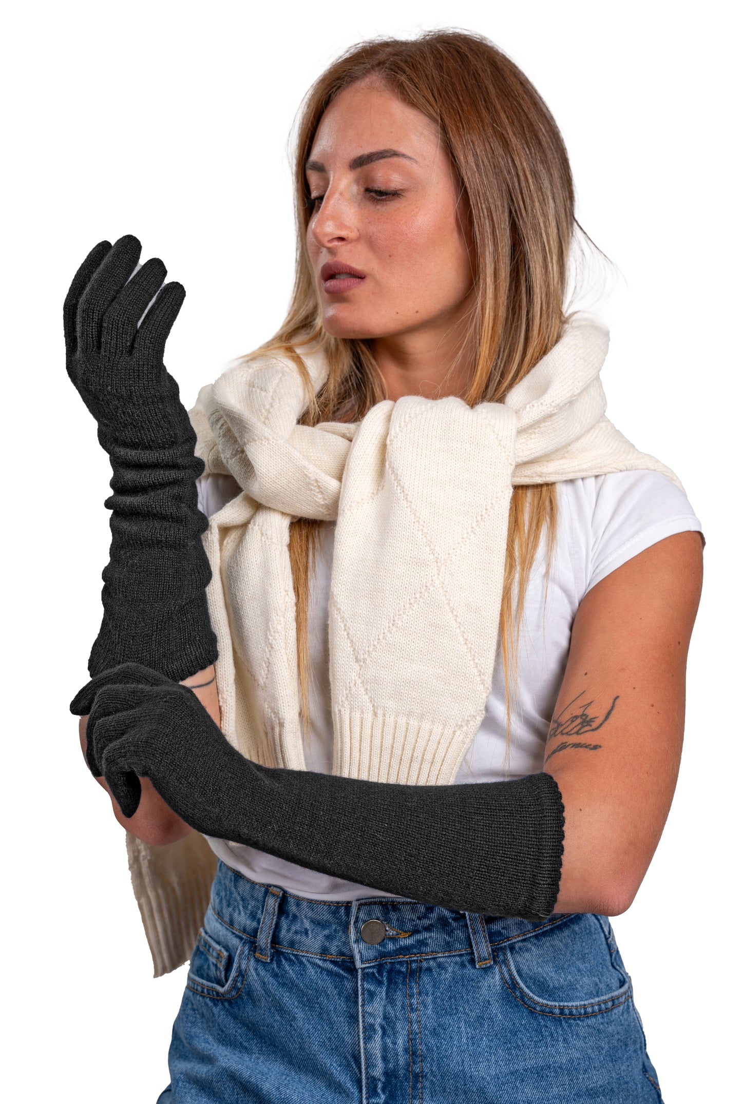 Guanti lunghi da donna in puro Cashmere al 100%- Made in Italy