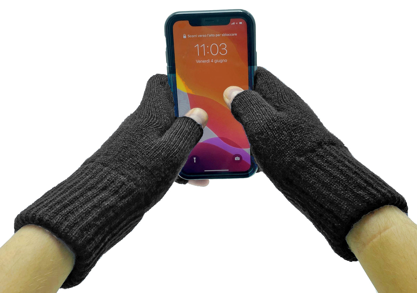 Guanti mezze dita in Lana misto Cashmere da Uomo - Made in Italy