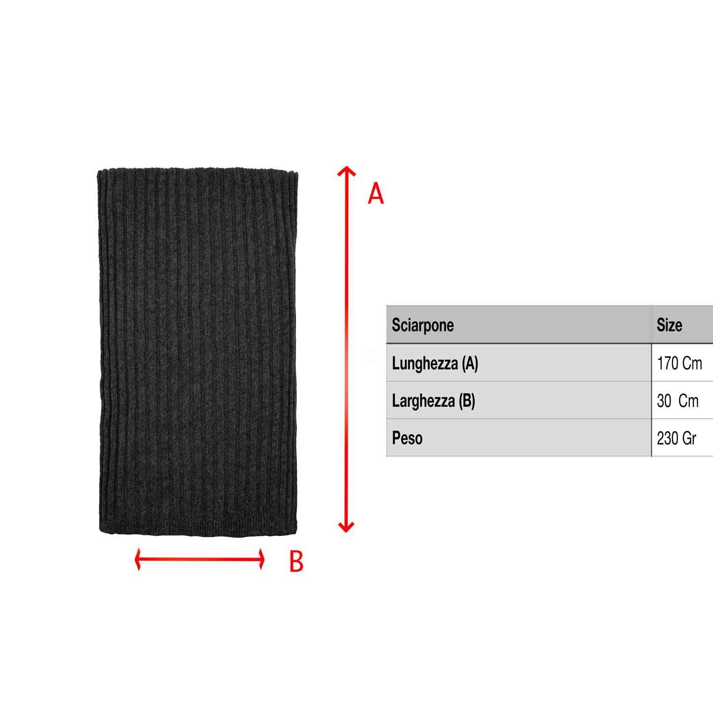 Sciarpone a coste al 100% in pura lana - Made in Italy